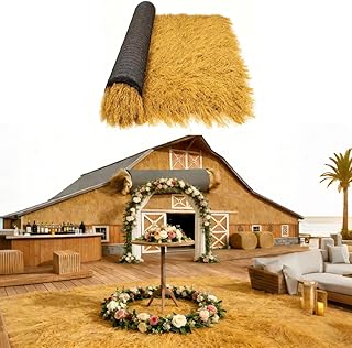 XLX TURF 10ft Artificial Thatch Hay for Rustic Wedding Decor, Fireproof Fake Straw Roof Mat for T...