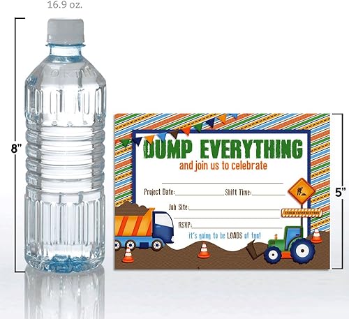 Miniatura 4 de Dump Everything Construction Site - Invitaciones para fiestas de cumpleaños, veinte tarjetas de relleno de 5 x 7 pulgadas con 20 sobres blancos de