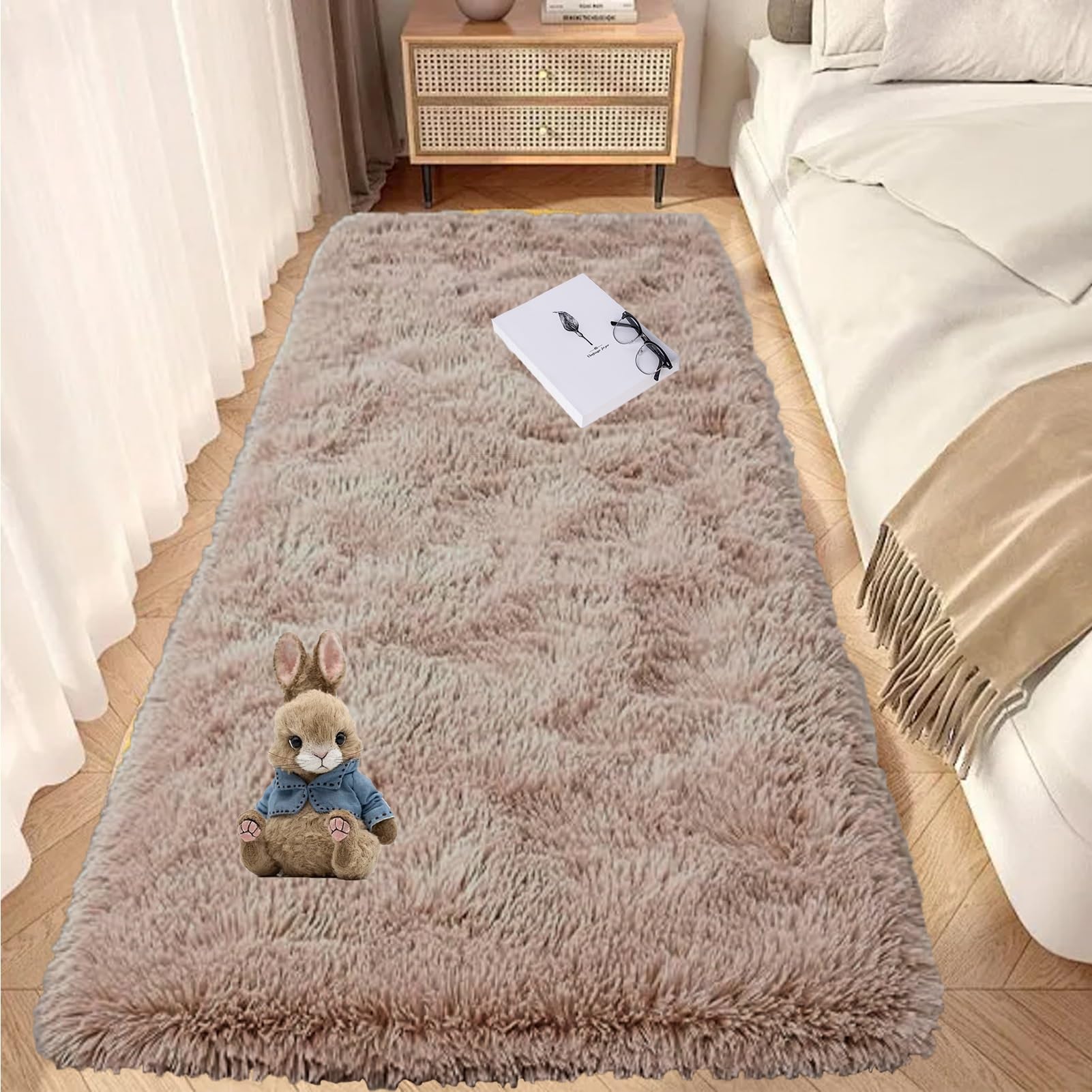 Tappeto Peloso 45 x 340 cm Parte Inferiore Antiscivolo Tappeto Del Soggiorno Aspetto Pelliccia Super Morbida Adatto per Soggiorno Camera da Letto e Cameretta, Beige