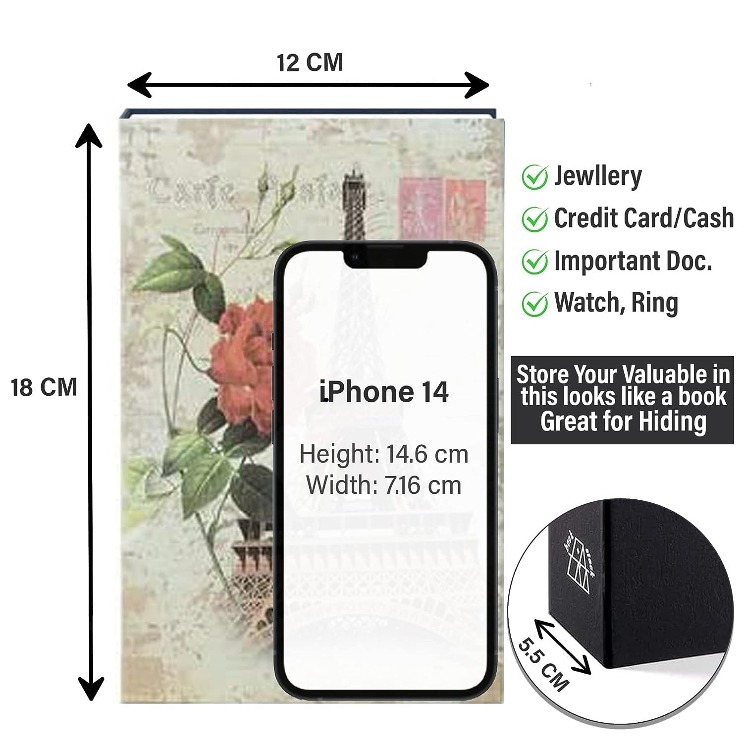 NETXE Alloy Steel Book Safe with Passwrod Lock, Dictionary Diversion Book Safe, Portable Safe Box, Great for Storing Money, Jewelry (Small- 18 * 11.5 * 5.5 Cm, Effiel Tower.)