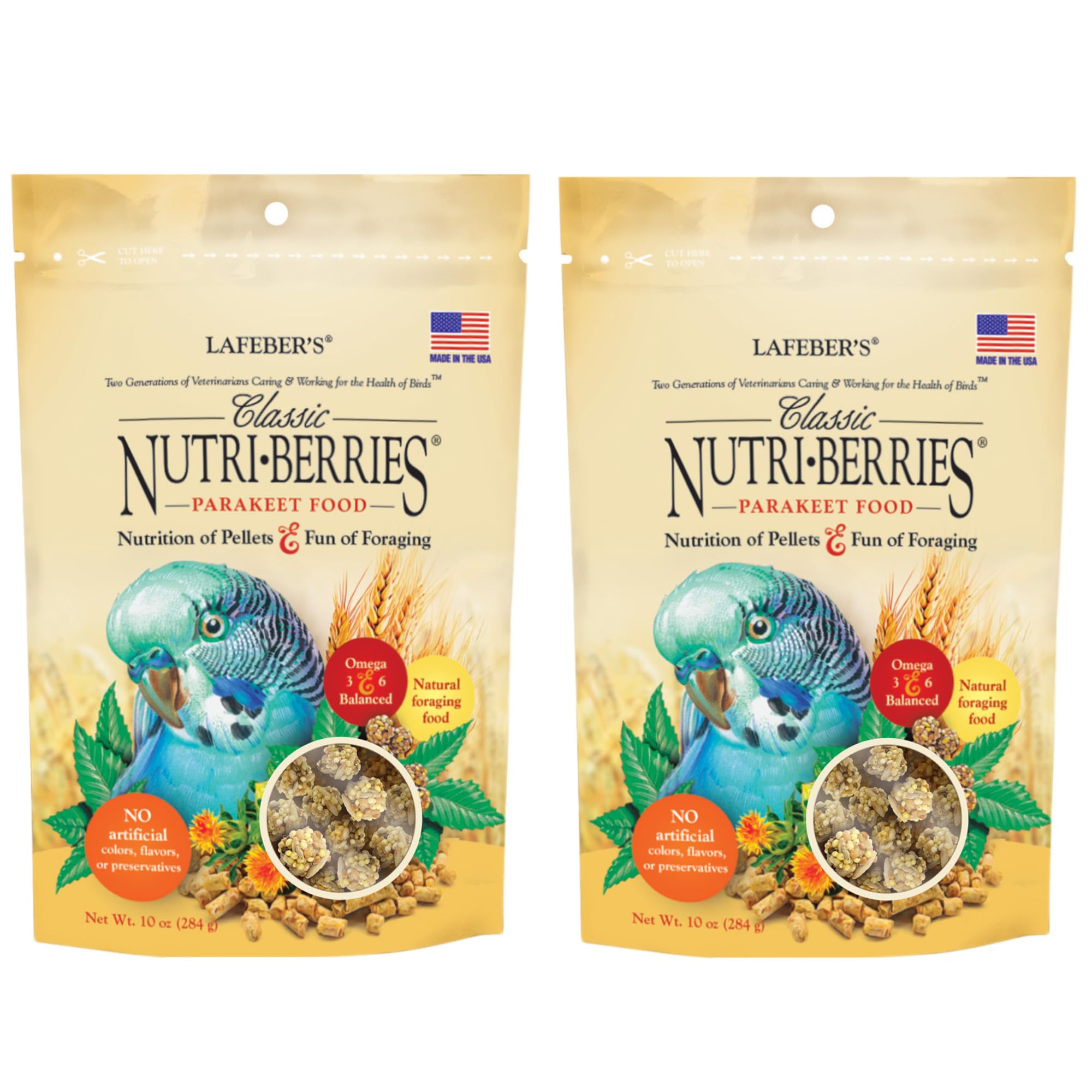 Classic Nutri-Berries Pet Bird Food, Made with Non-GMO and Human-Grade Ingredients, for Parakeets (10 oz Pack of 2)