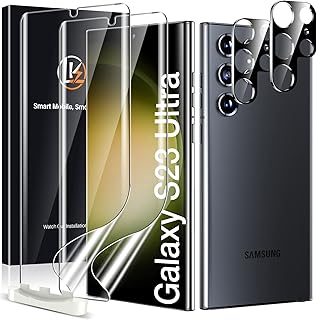 LK 2+2 Pack Screen Protector for Samsung Galaxy S23 Ultra 5G, 2pcs Screen Protector & 2pcs Camera Lens Protector, HD Clear TPU Film, Case Friendly, Support Fingerprint Unlock, Bubble Free