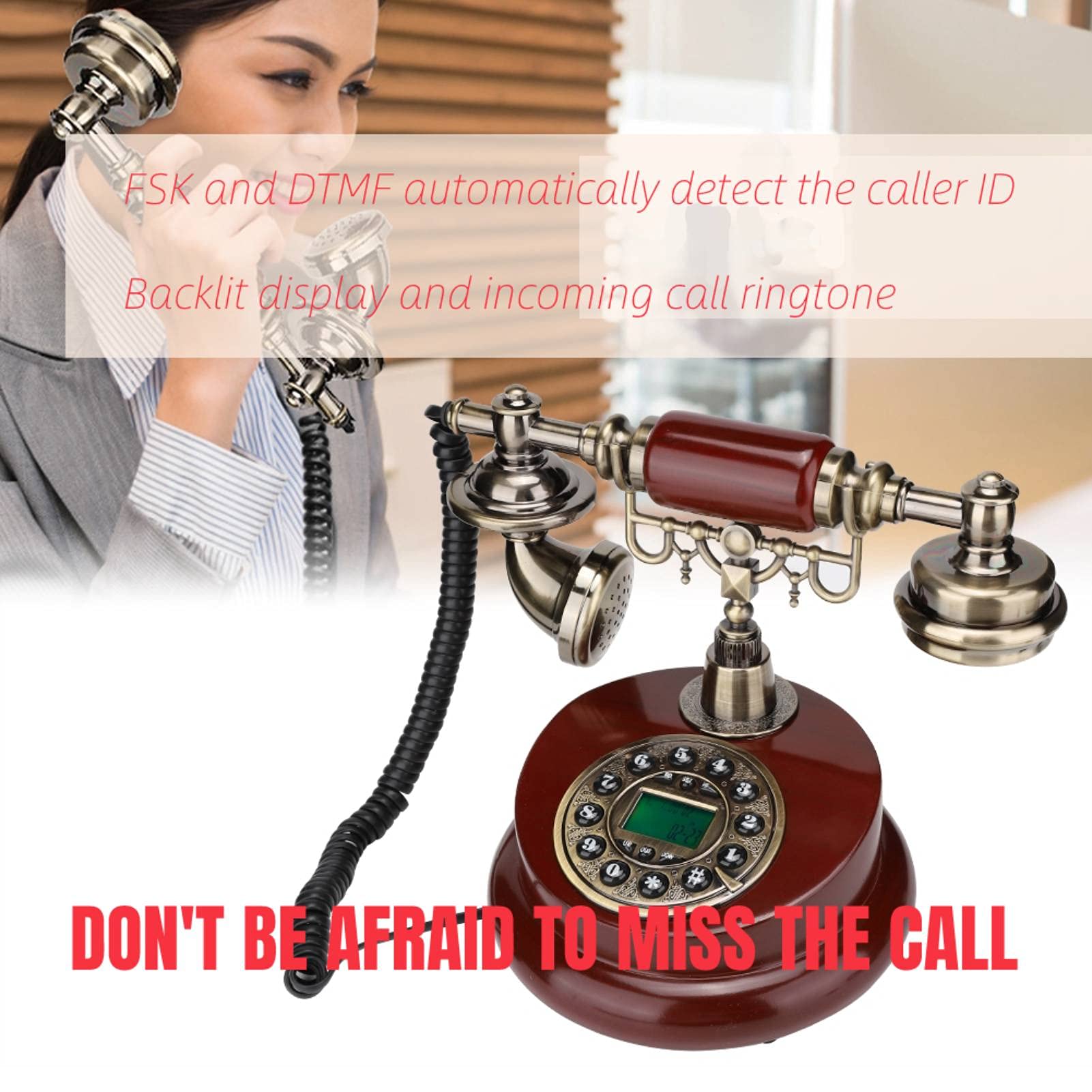 Antique Landline Telephone,Vintage Retro Corded Telephone with and DTMF Caller ID Display,Ceramic Antique,Noise Cancelling,Hands- Telephone,Auto IP for