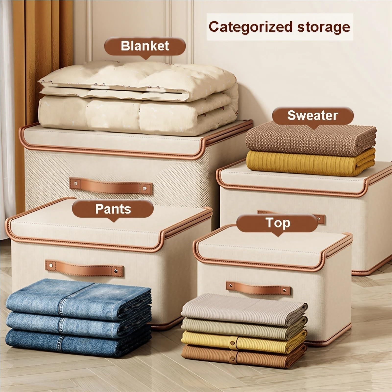 Home Dormitorio Armadio Organizzatore Di Stoccaggio con Coperchio, Scatola Pieghevole in Tessuto Lavabile/Beige/58 * 40 * 35 cm