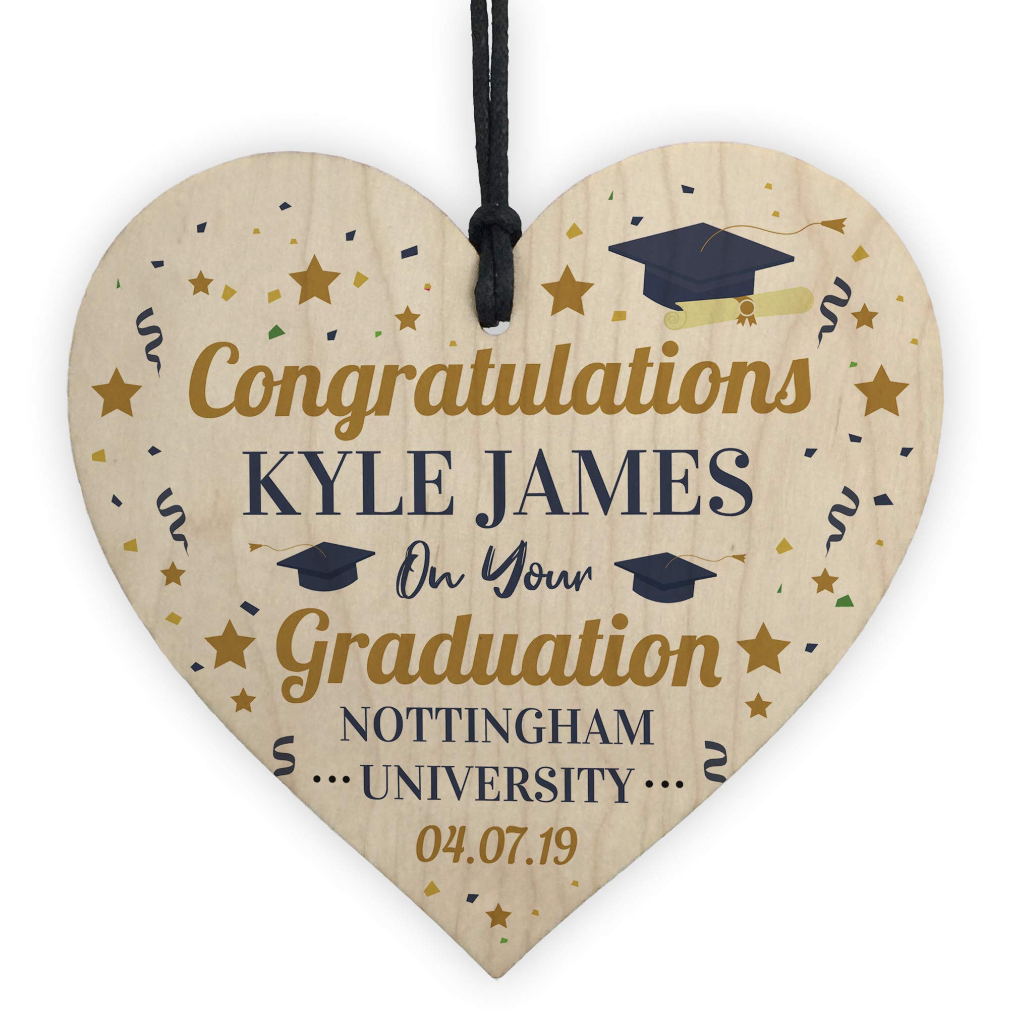 Red Ocean Personalised Congratulations Gift Handmade Wooden Heart Graduation Gift Leaving Uni Gift For Son Daughter