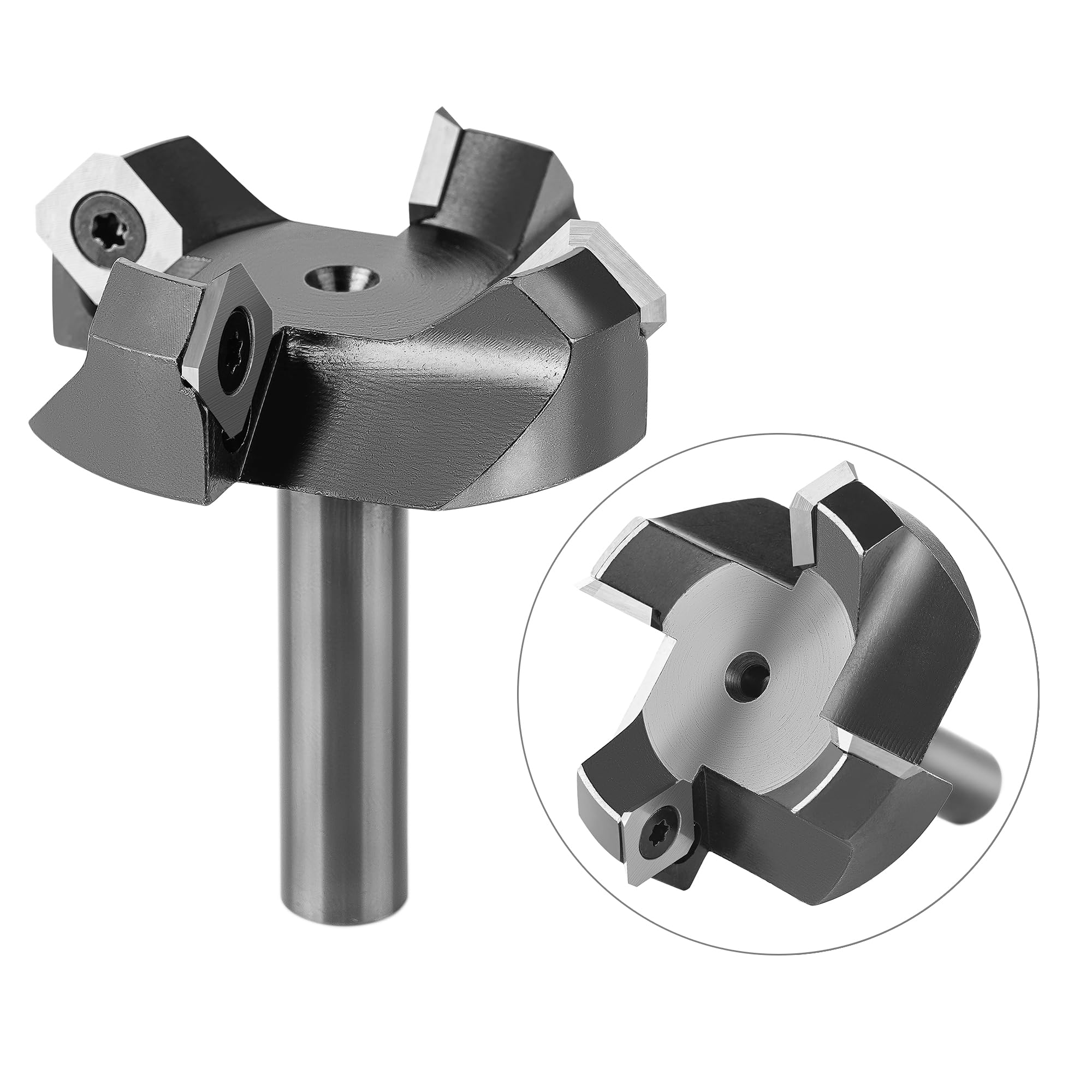 SpeTool Planfräser 12mm Schaft Planfräser für Oberfräse 60mm Durchmesser Flächenfräser Hobelfräser Wendeplattenfräser 4 Flöten CNC Fräser für Holz Schaftfräser für Planfräsen Abflachfräser