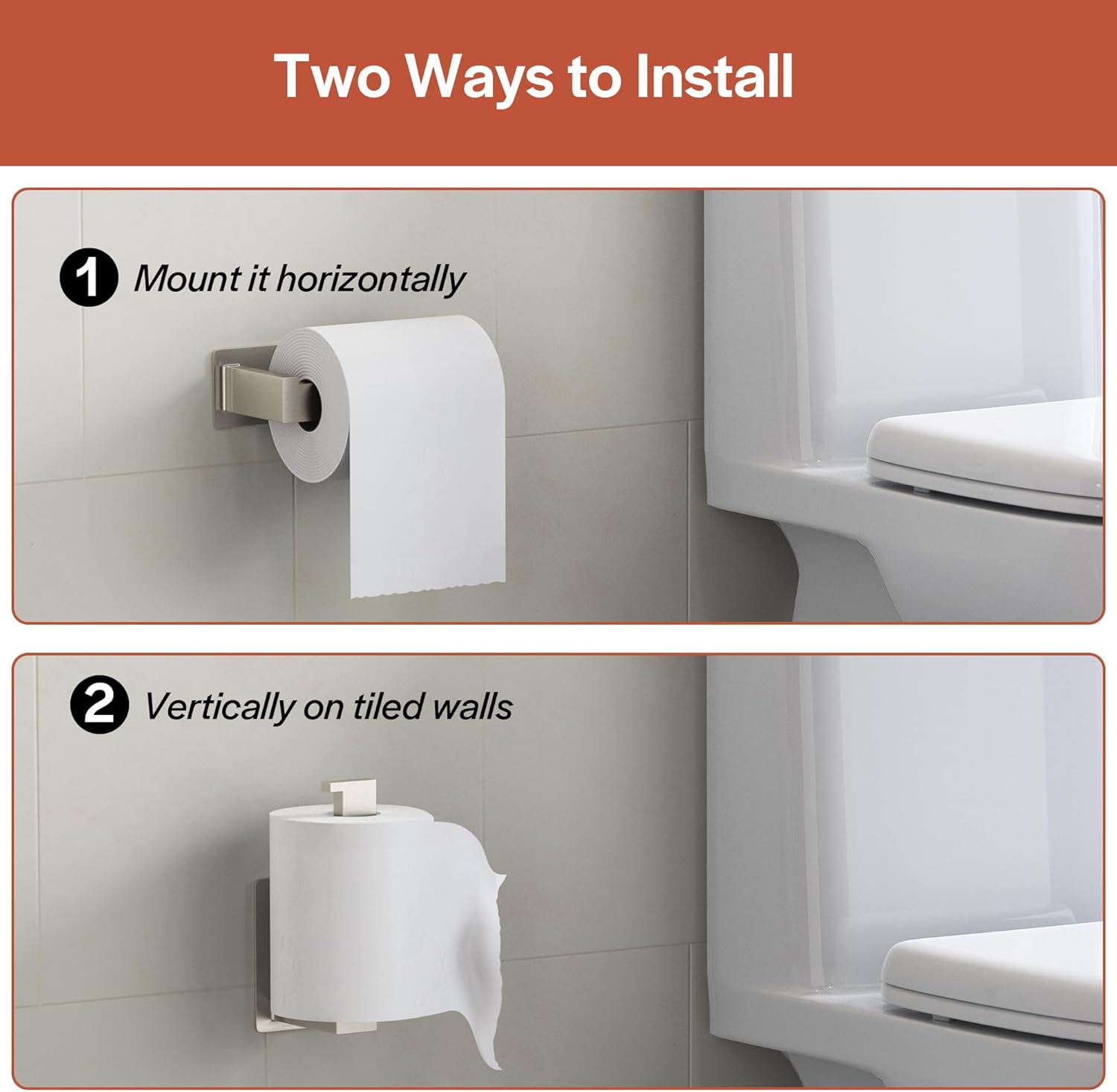 Toilet Paper Holder Self Adhesive, Toilet Paper Roll Holder No-Drill for Bathroom, Washroom,SUS 304 Stainless Steel,Adhesive Tissue Holder