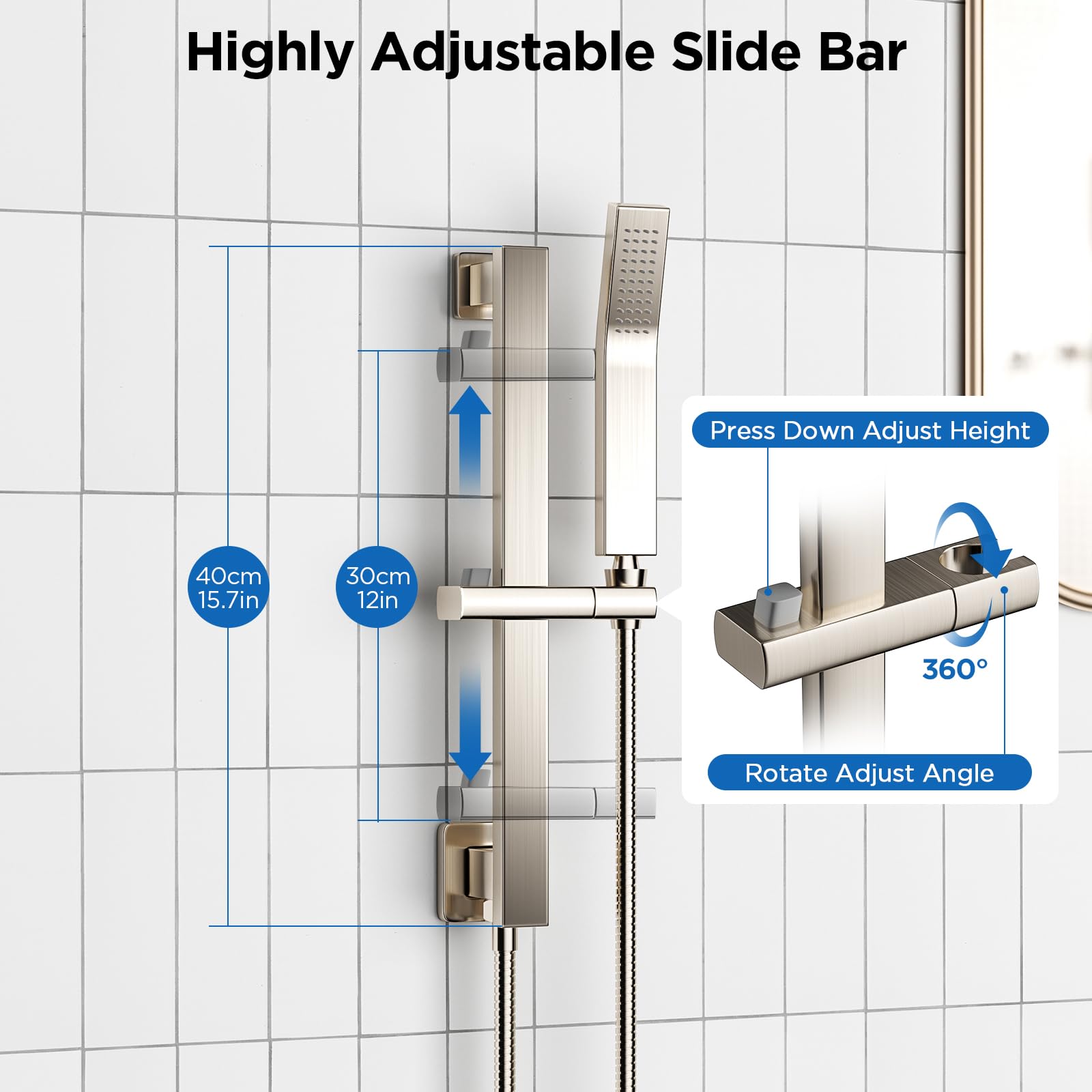 Gabrylly Système De Douche Avec Bec De Baignoire, Ensemble De Robinet De Douche Mural Pour Salle De Bain Avec Pommeau De Douche à Haute Pression De 25,4 Cm Et Pommeau De Douche