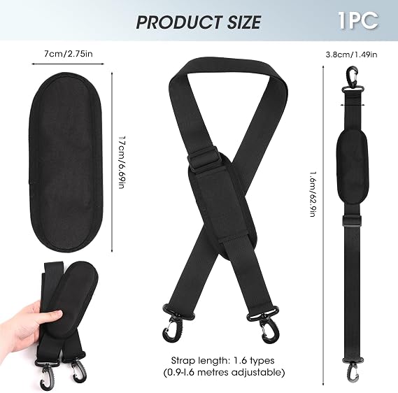 62 Inch Replacement Shoulder Strap with Pad, Adjustable Crossbody Bag Belt