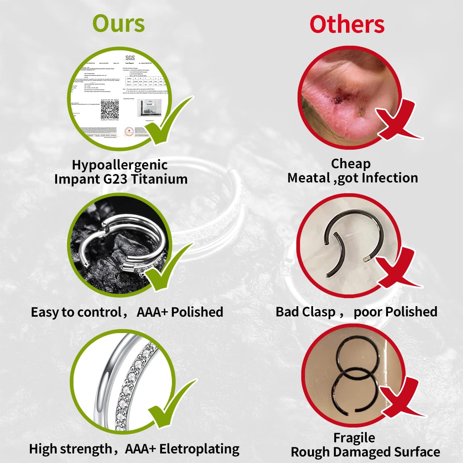 VOJO G23 Titanium 16G Cartilage Septum Hoop Piercing Jewelry Double Row Plated CZ Beads Conch Nose Rings Tragus for Women Men - Image 4