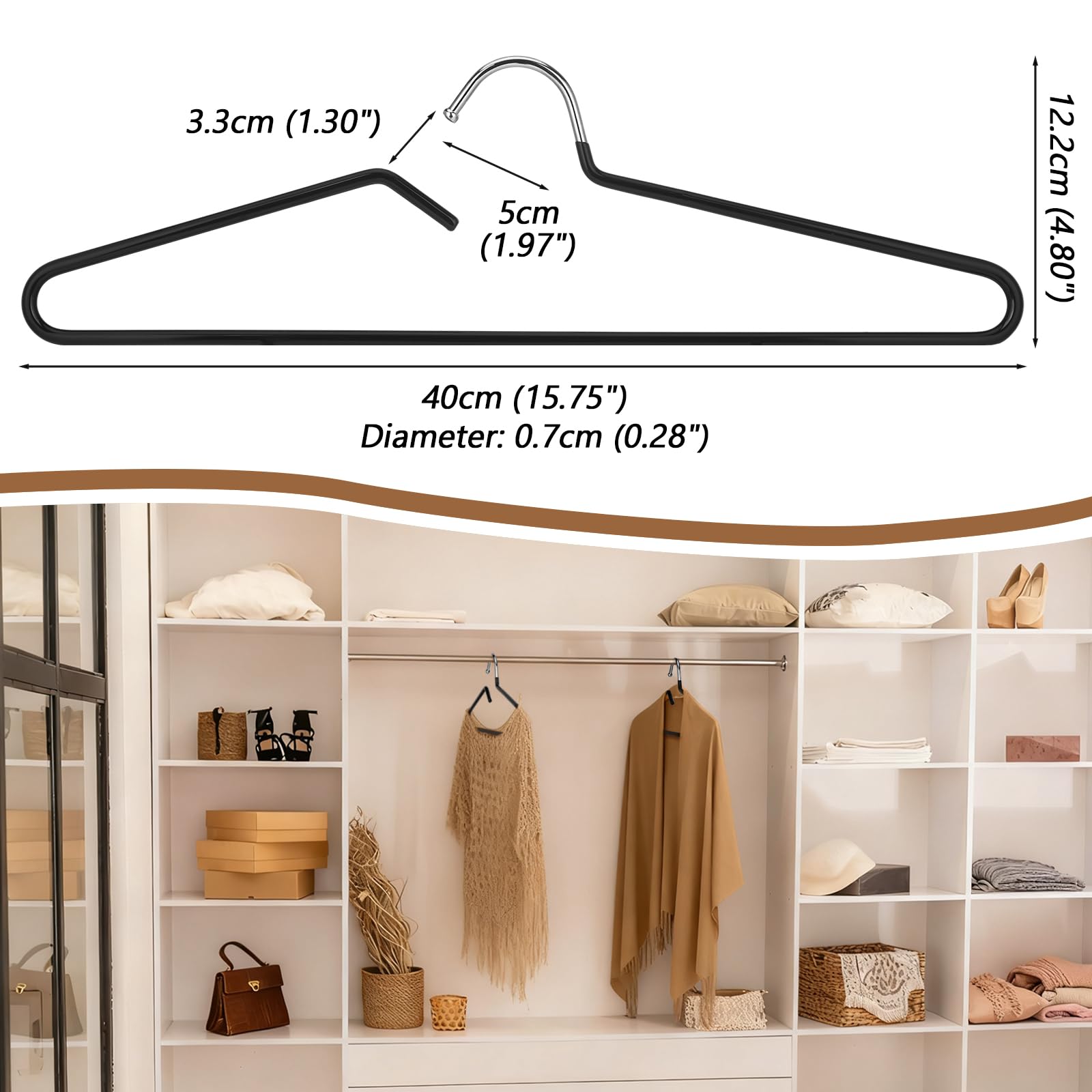 Leumoi Paquete de 20 perchas de metal antideslizantes para ropa, pantalones, camisas, camisetas sin mangas, chaquetas, ahorro de espacio, protección de cuello corto para el hogar, plástico