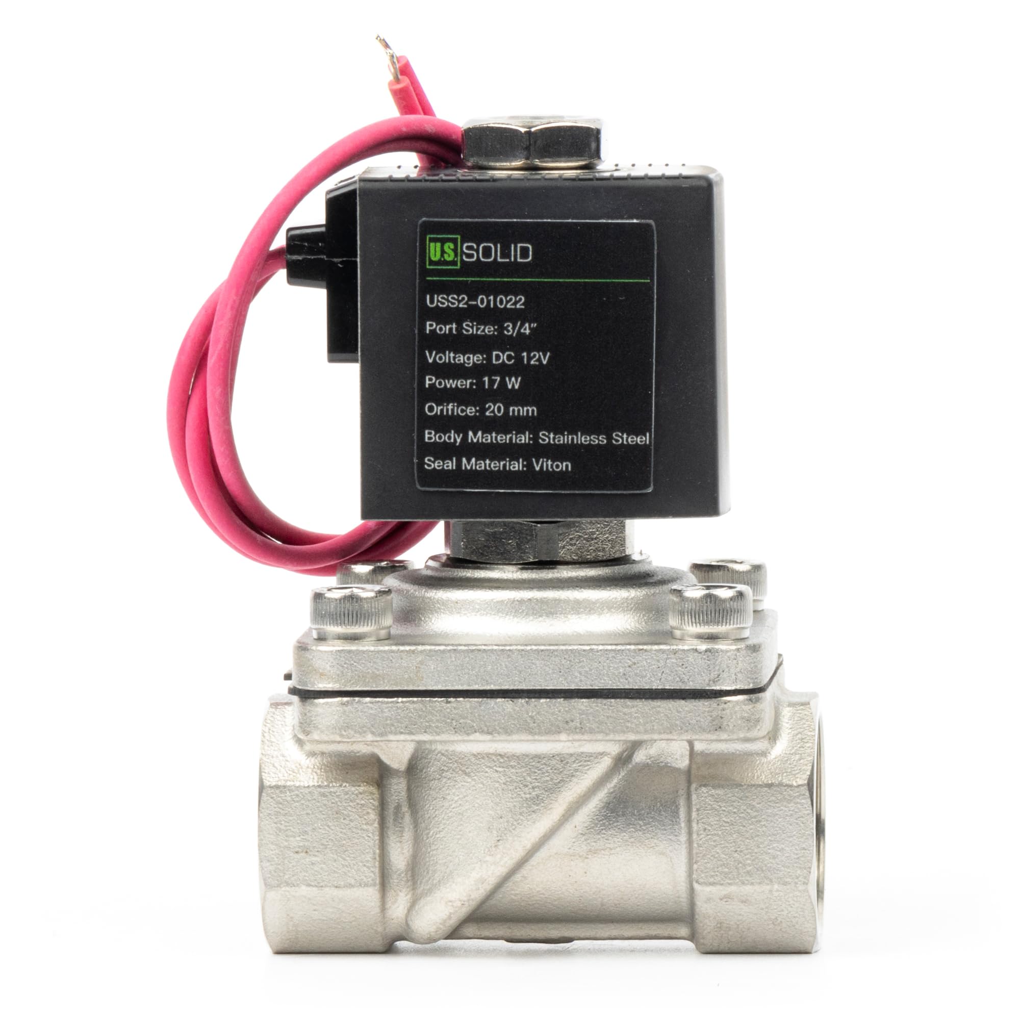 Zawór elektromagnetyczny 3/4" - stal nierdzewna DC 12 V z uszczelką Viton, normalnie zamknięty, typ przewodu ołowianego, gwint G