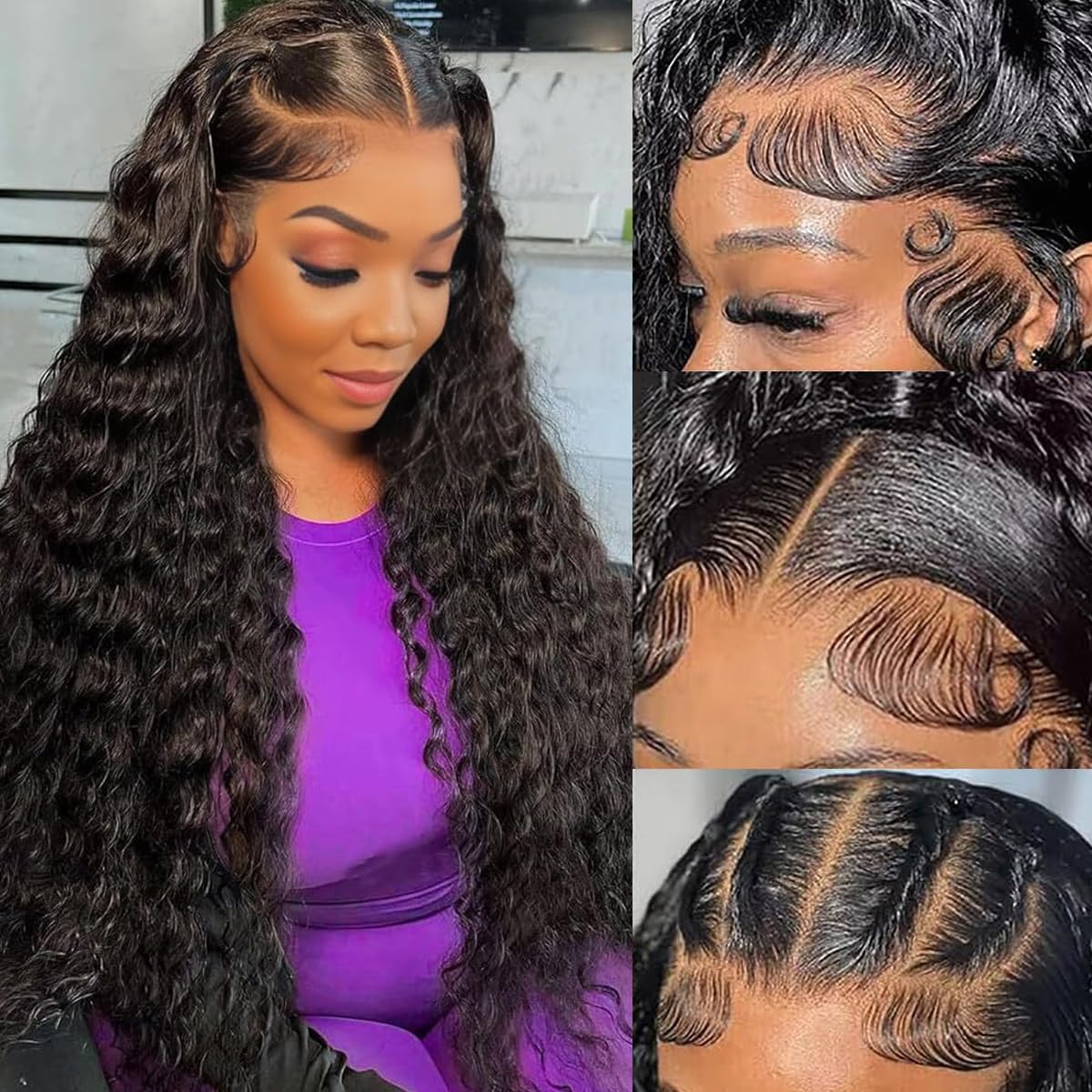 Caijuxing 30Inch Deep Wave Lace Front Wigs Human Hair 200 Density 13x4 Lace Front Wigs for Black Women Deep Curly Lace Front Wig Natural Color Deep Wave Wig