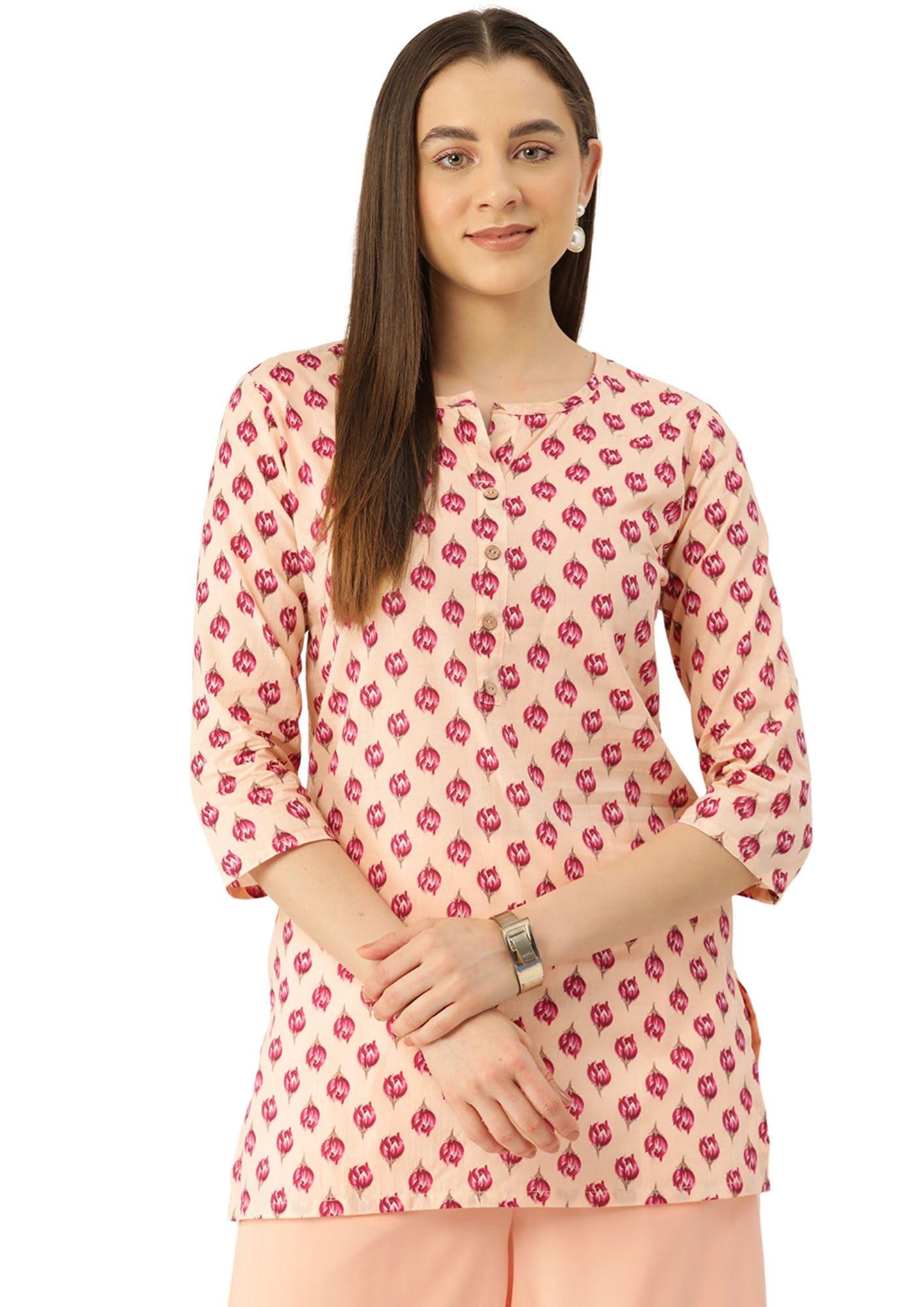 feranoid Designer 4 Button Short Straight Kurti with 3 Quarter Sleeves