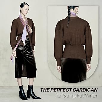URBAN REVIVO Women Knitted Cardigans Long Sleeve V-Neck Lightweight Sweater One Leaf Button Down Outwear