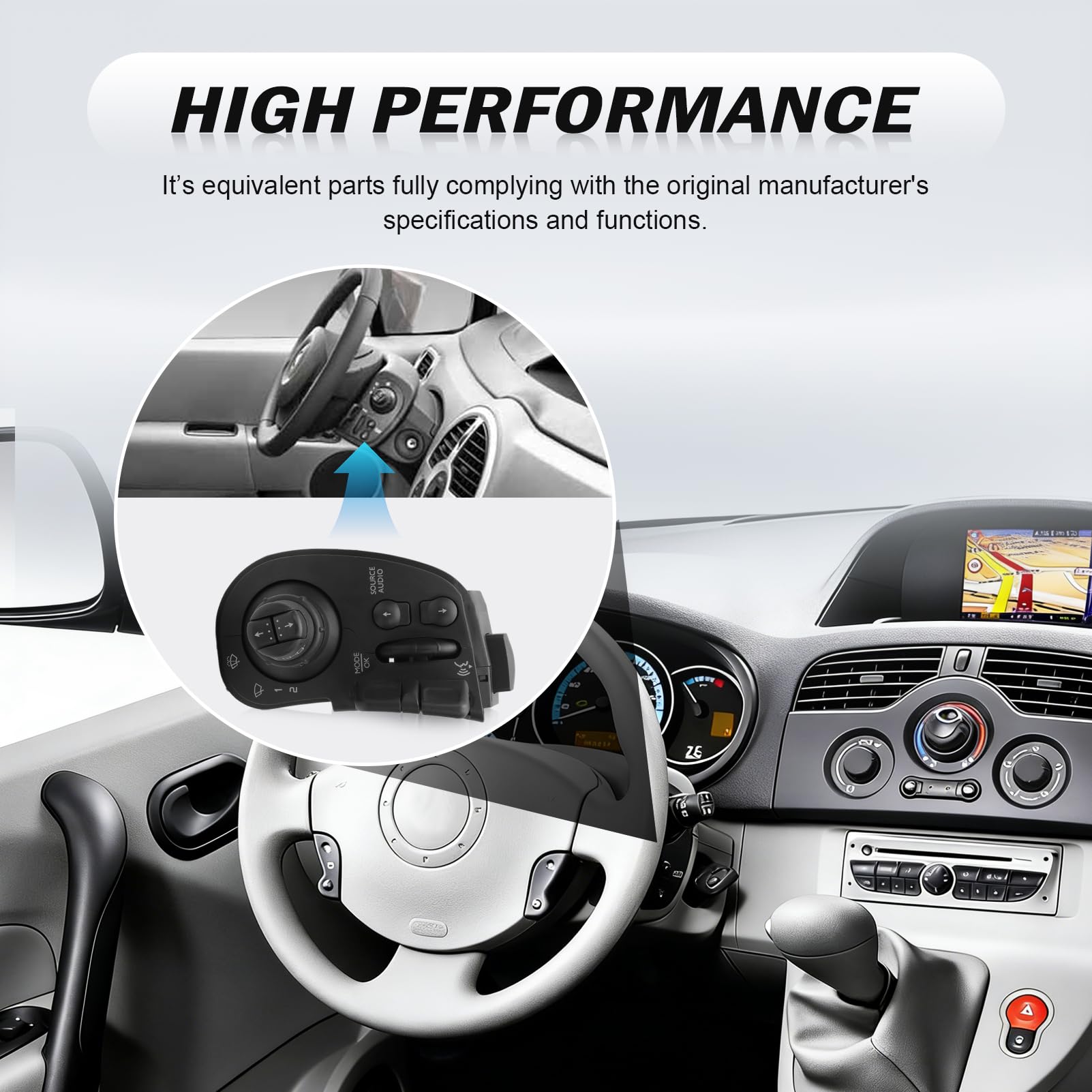 Commodo Clignotant pour Clio 3 Kangoo 2 Modus (modèles 2005-2013) | avec Commande d'essuie-glace, lave-glace et Fonction Radio, Interrupteur de Contrôle Multimédia Modus, 8201590631, 7701068115
