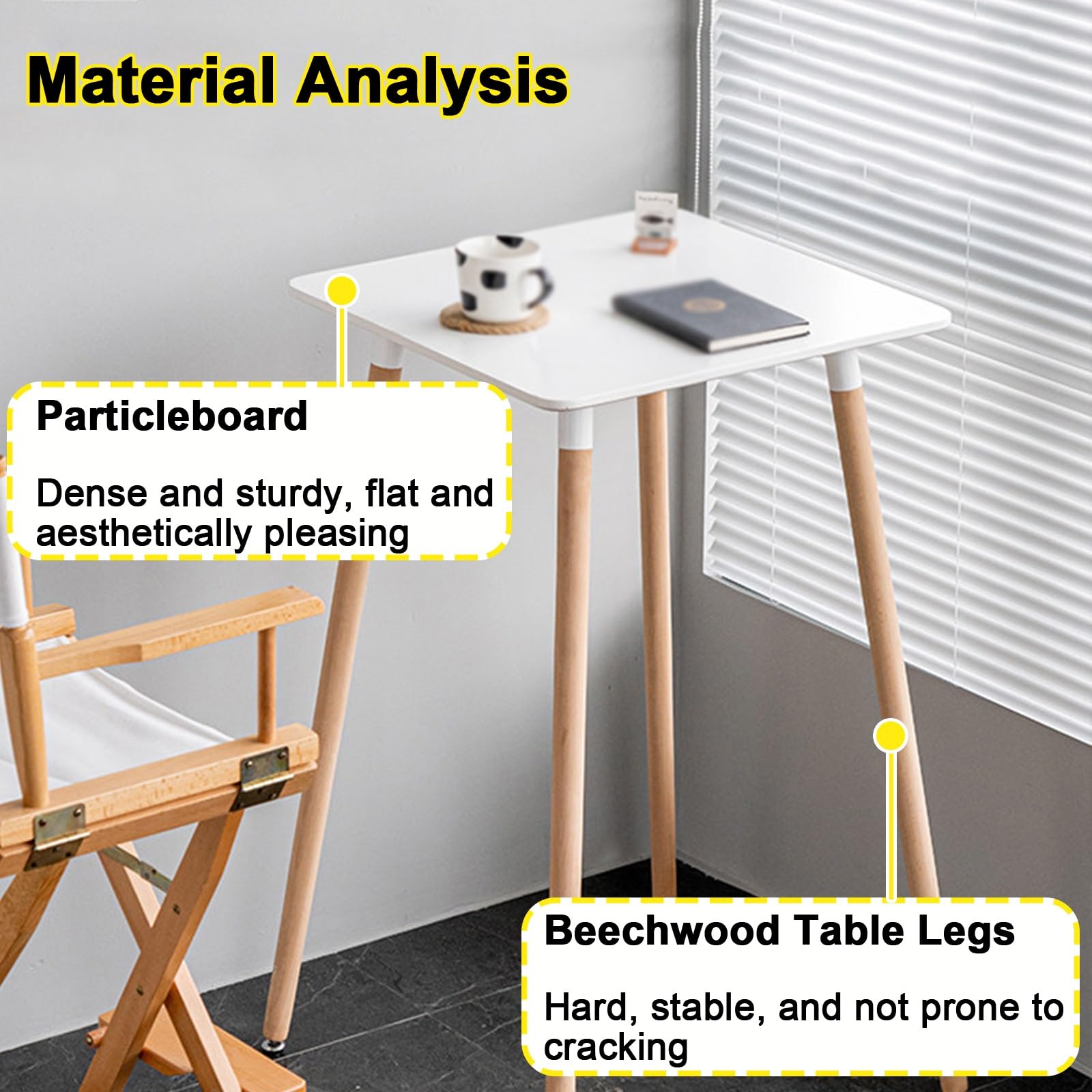 Bancone Bar, Gambe in Legno di Faggio, Portata 80 Kg, Tavolino Salotto, per Bistrot, Sala da Pranzo, Soggiorno, Terrazzo(White,60x60cm/24x24in)