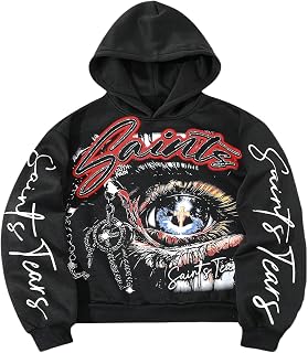 BEAUDRM Men's Eye Print Graphic Hoodie - Hip Hop Streetwear Pullover Hooded Sweatshirt, Soft Loose Fit
