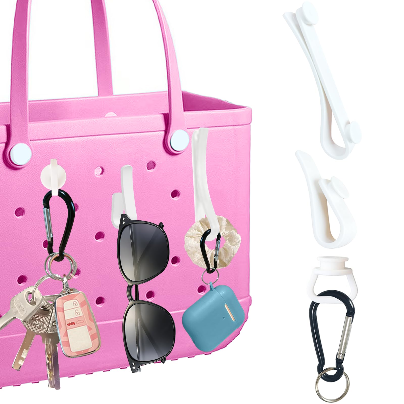Morn Light Bogg Bag Accessories 4pcs Key Holder Clips Insert Carabiner Keychain Hooks for Simply Southern Totes Beach Bag(White)