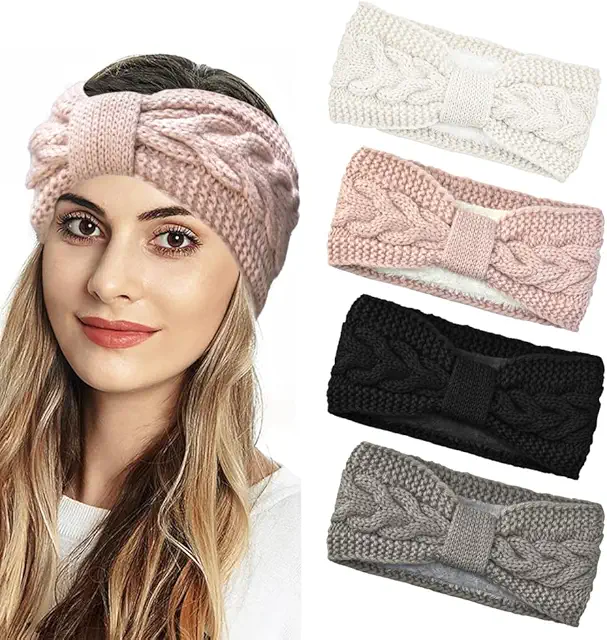 Bandeau Femme Hiver 4PCS Tricoté Doux Cache-Oreilles Multicolore