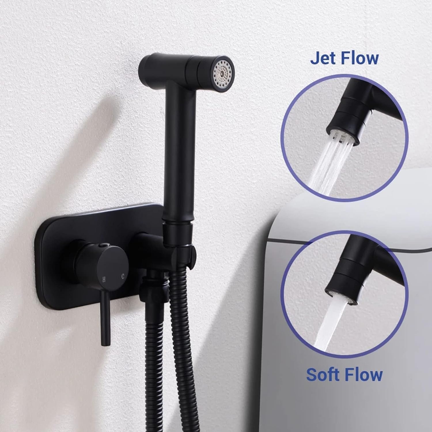 2 Functions Toilet Shower Kit with Hose, High Pressure Concealed Black Brass Handheld Bidet Sprayer for Toilet, Bathroom,