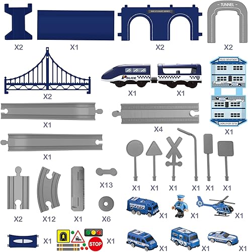 Vista 14 de Juegos de trenes para niños pequeños, 66 piezas de juguete de trenes con pilas y pistas (conexión magnética), compatible con Thomas, Brio, regalos