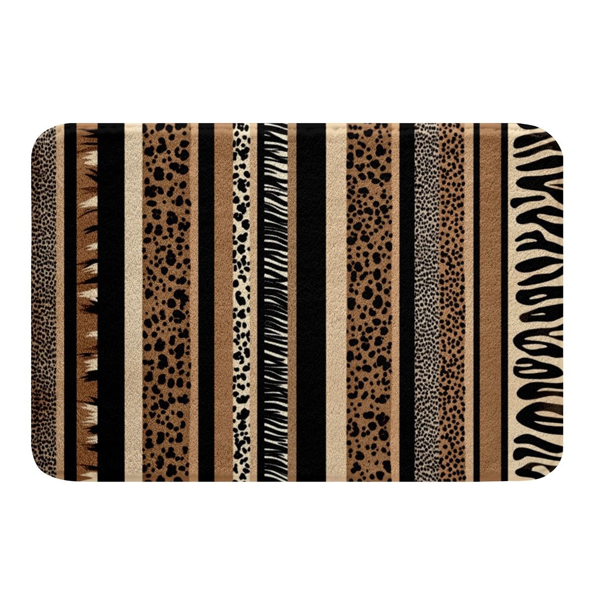 Manfei Leopard Print Bath Rugs Brown Zebra Leopard Stripes Print Bathroom Mats, Safari Cheetah Print Bath Carpets Floor Mats, Animal Theme Bathroom