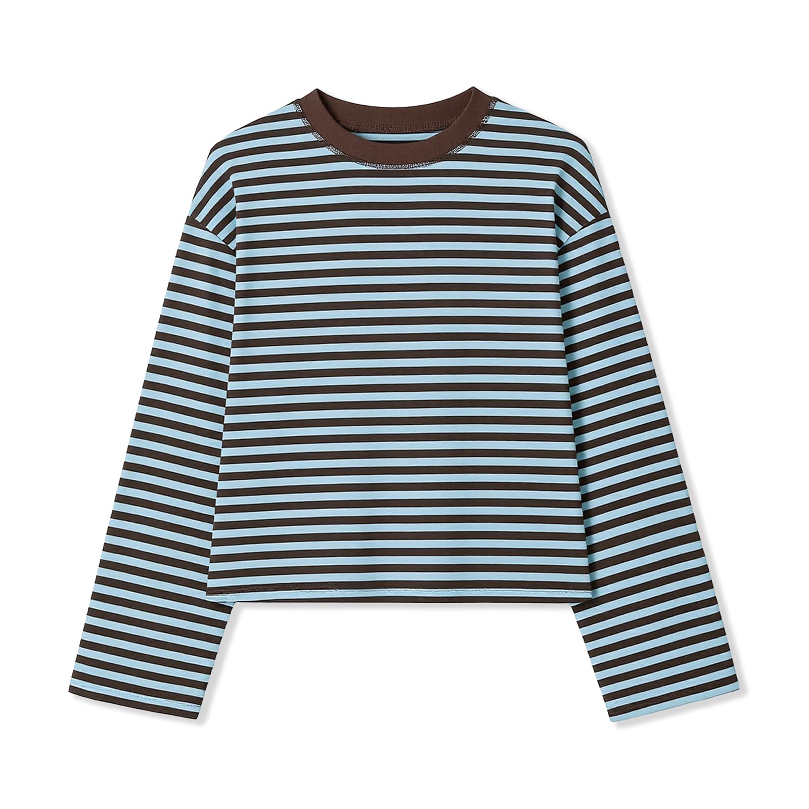 Women Oversized Striped Long Sleeve Shirt Crewneck Cropped Tops Drop Shoulder Y2K Preppy Sweatshirt Fall Clothes-image-33