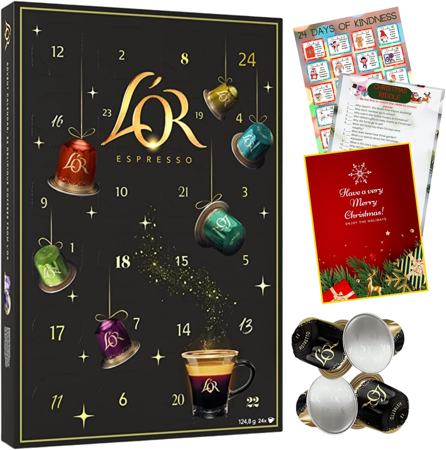 L'OR Calendrier de l'Avent 2022 avec carte d'activités de Noël 24