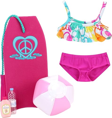 Sophia's Bikini de burbujas y accesorios de playa con bodyboard, pelota de playa, botella de agua y loción bronceadora, juego de 5 piezas para