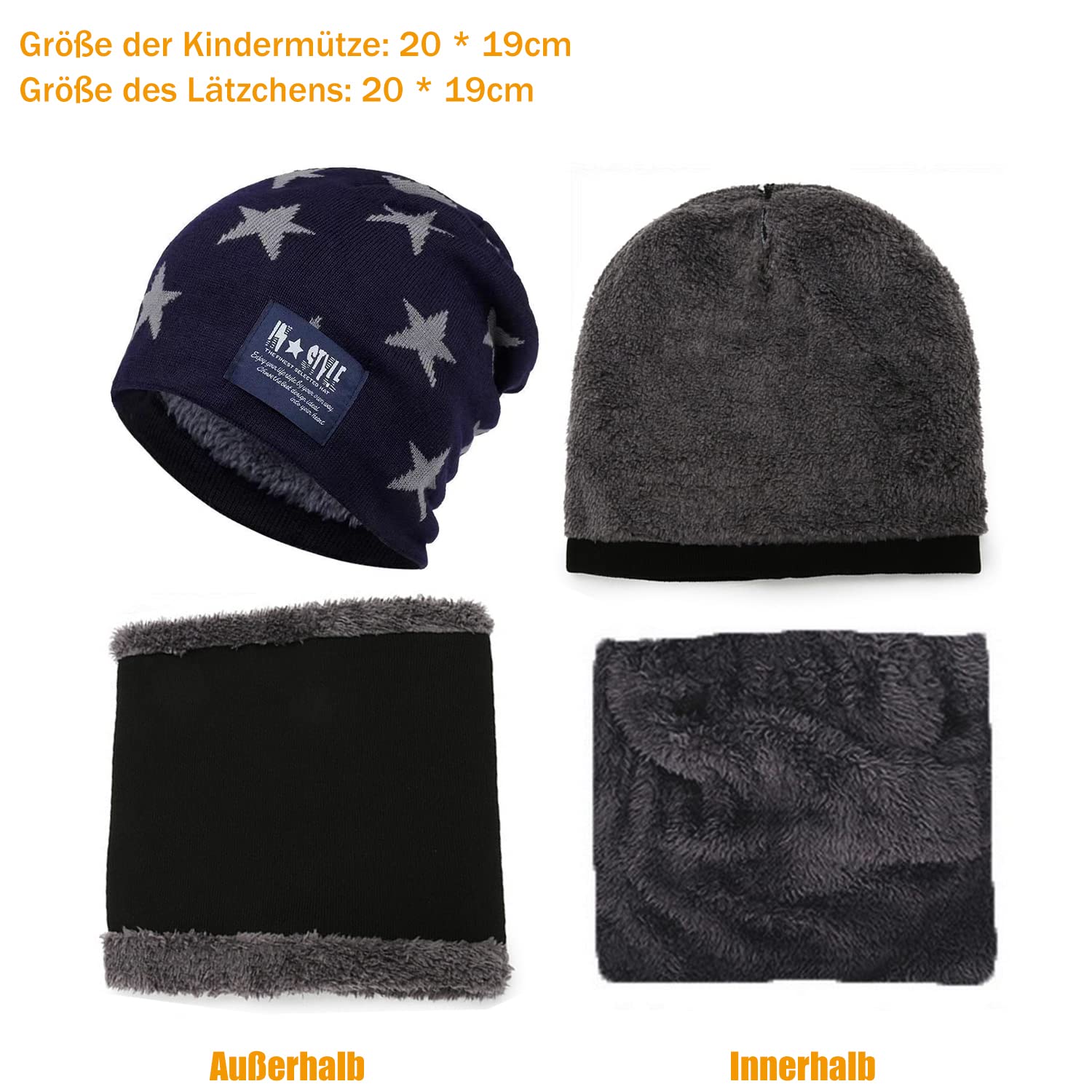 Voarge Dziecięca czapka zimowa, czapka, szalik, z podszewką z polaru, zestaw szalików zimowych, ciepła gruba dzianina, czapka z czaszką