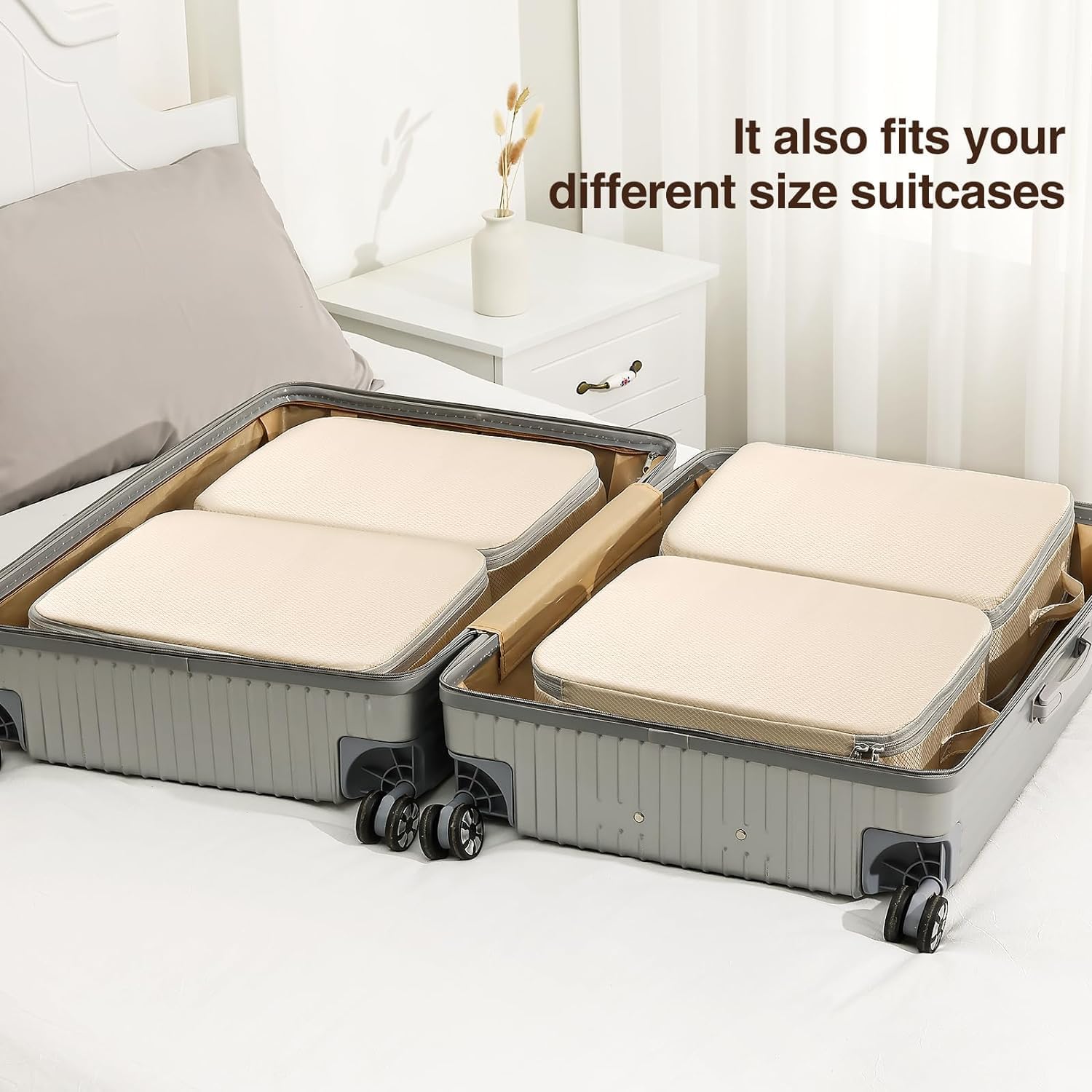 DIMJ 6 Organizadores Autocompresibles, Bolsa Organizador de Almacenamiento para Ropa de Cama, Cómoda Debajo de la Cama, Ahorro de Espacio, Almacenamiento de Ropa para Edredones, Mantas, Beige