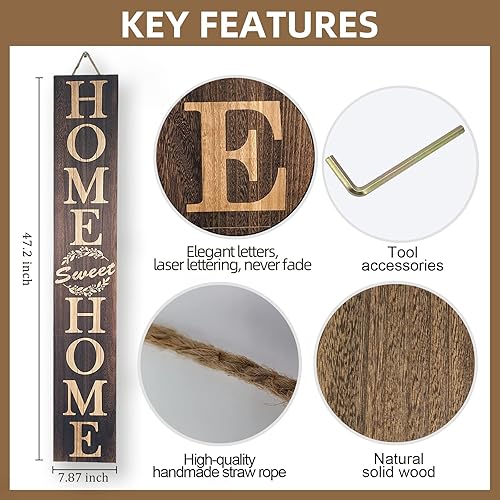 Vista 9 de Letrero de bienvenida para la puerta delantera, letrero de bienvenida de madera de 5 pies de alto para porche delantero, decoración para colgar