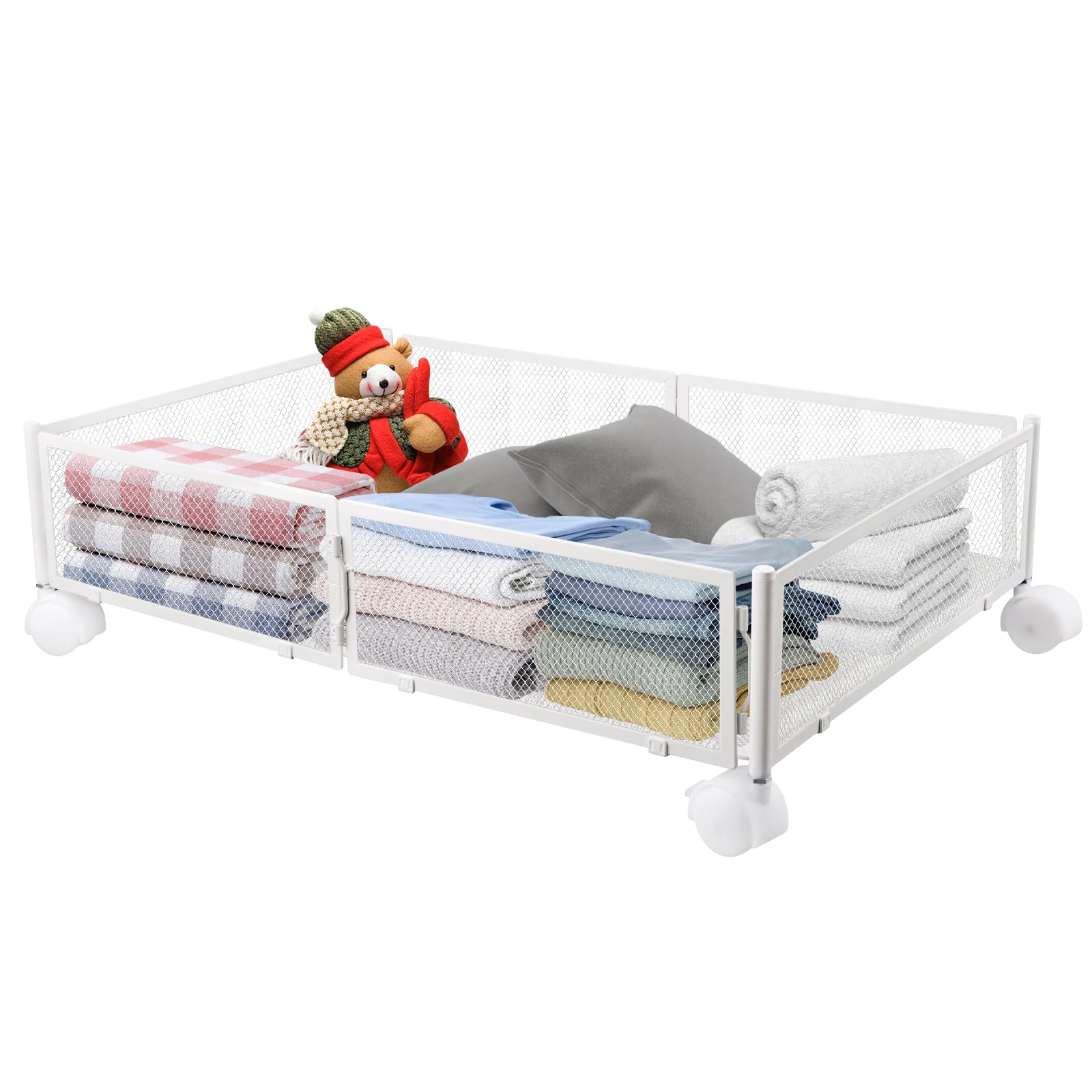 Aufbewahrung unter dem Bett, Aufbewahrungsbehälter unter dem Bett mit Rädern und Griffen, faltbare Aufbewahrungsschublade aus Metall unter dem Bett für Schlafzimmer, Kleidung, 60 x 40 x 17 cm,
