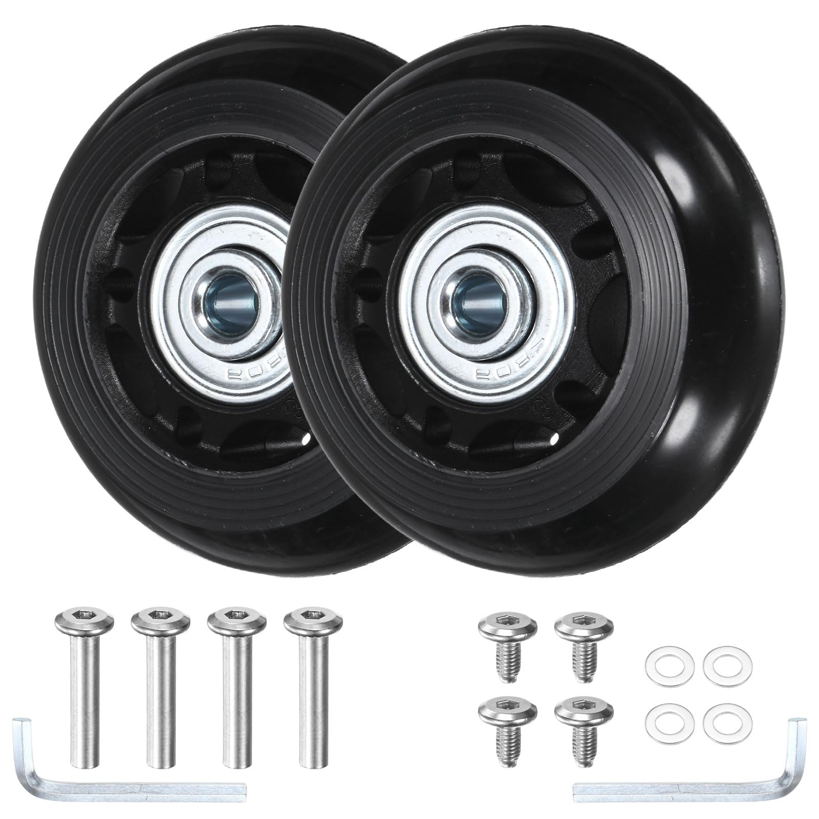 TIXIPEM Luggage Suitcase Replacement Wheels [2pcs] - 60 x 24 mm Rubber Scooter Wheels Repair Kit W/ABEC-7 Bearings and 6mm Axles for Trolley & Carry-on Roller Travel Suitcases - [Black]