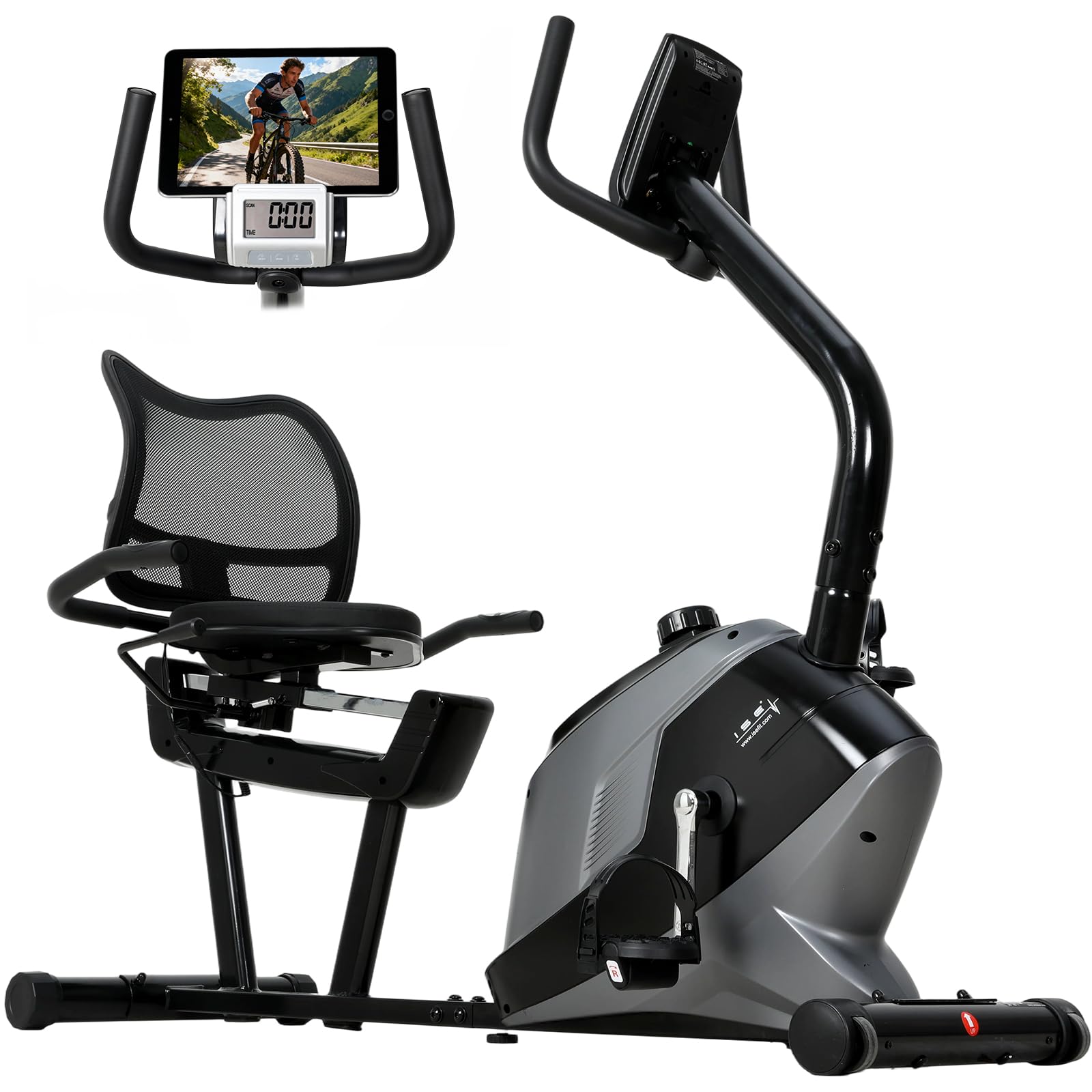 ISE Bicicletas Estáticas Reclinadas con 8 Niveles de Sistema magnético, Bicicleta Estática con Respaldo para Sensor de Pulso y Pedaleo silencioso,Ruedas de transporte,Cardio Training con casa
