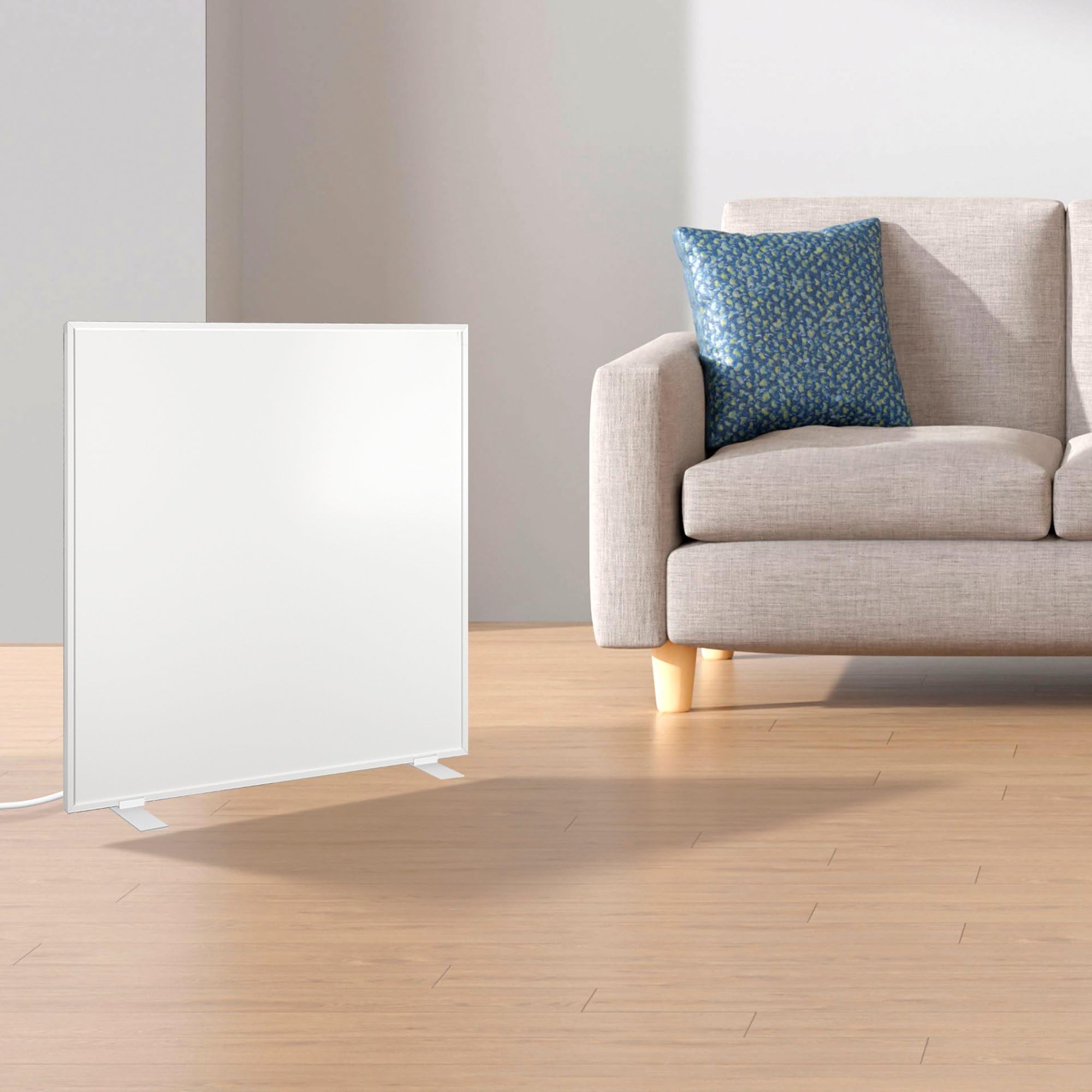 Panel radiante eléctrico WarmlyYours, calor infrarrojo, 400 W, blanco, 60x60 cm, de pie, funcionamiento silencioso, de aluminio