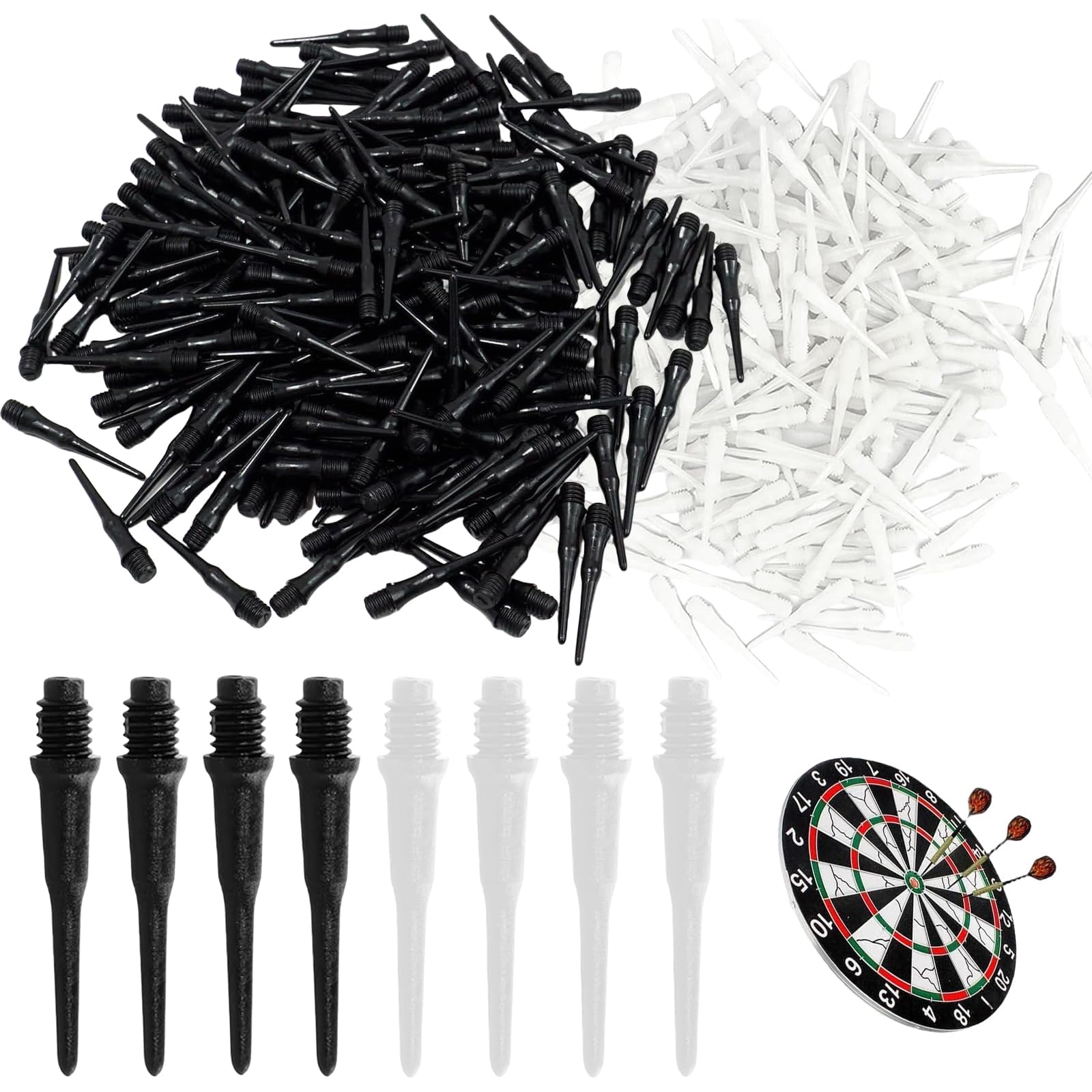 GVSS 200 Pièces Pointe Flechette Plastique 4,5mm Filetage 2BA, Pointe Plastique pour Flechette,Embout Flechette Pointe Plastique,Noir et Blanc