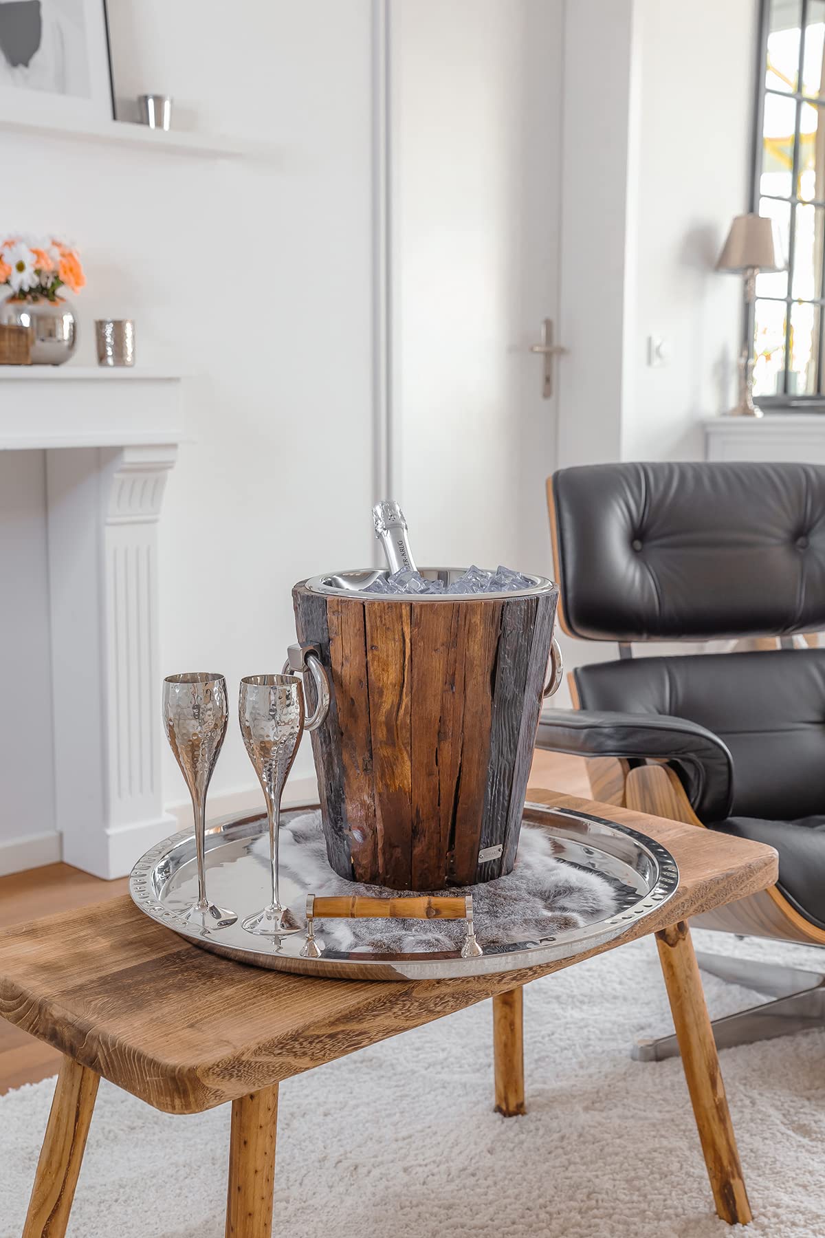 EDZARD Secchiello per champagne Kennington (Ø 47 cm, H 24 cm), acciaio inox e legno, per 6 bottiglie – secchiello per spumante, secchiello per bottiglie grande, secchiello per vino