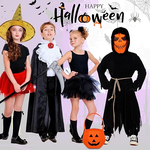 Miniatura 5 de Toulite Disfraz de calabaza de espantapájaros de Halloween, juego de disfraz de calabaza parca de calabaza, máscara de calabaza, bolsa de dulces