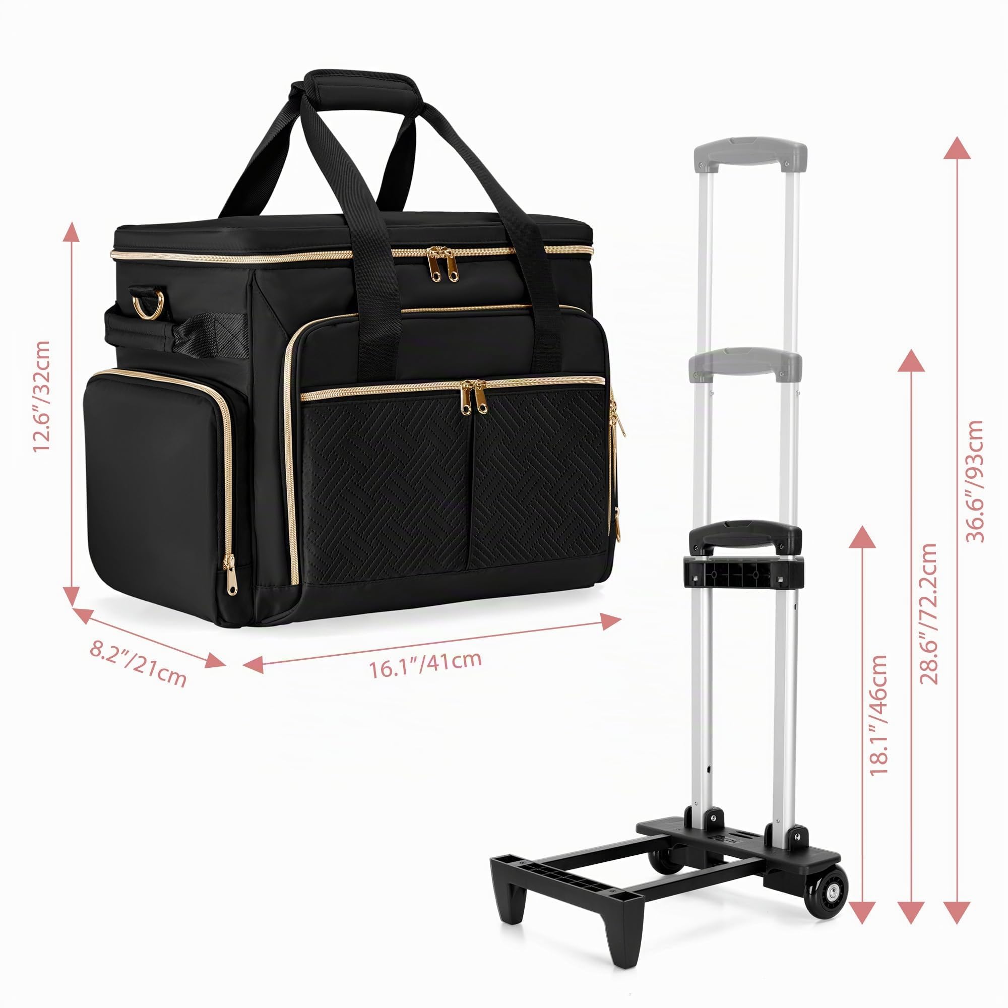 Bolsa Rodante para Profesores con Ruedas, Bolsa de Mano para Profesores con Carrito Desmontable, Bolsa para Profesores con Ruedas para Ordenador Portátil de 15,6", Negro (Diseño de Patente) | 6 fundas frontales para archivos, se adapta a portátiles de 15.