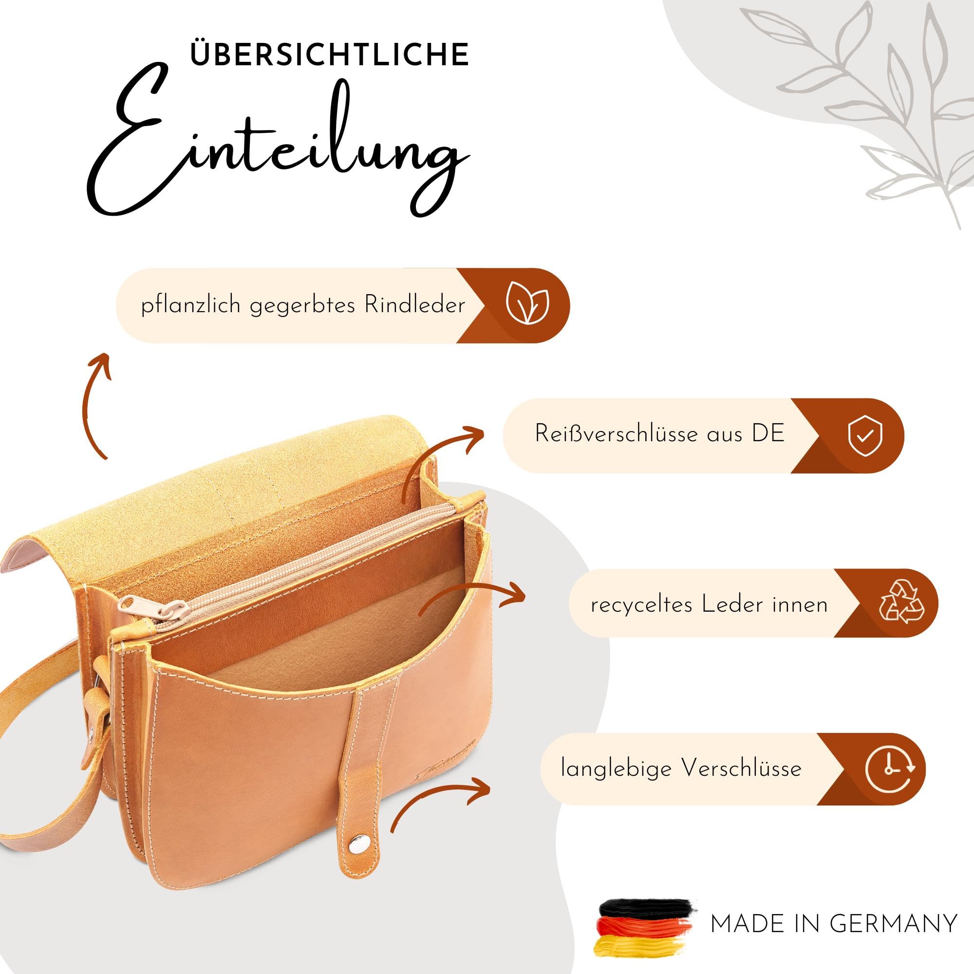 Thielemann Handtasche Damen Kapstadt Made in Germany, aus extra starkem Leder Tasche zum Umhängen, Crossbody Bag Frauen, Umhängetasche Vintage