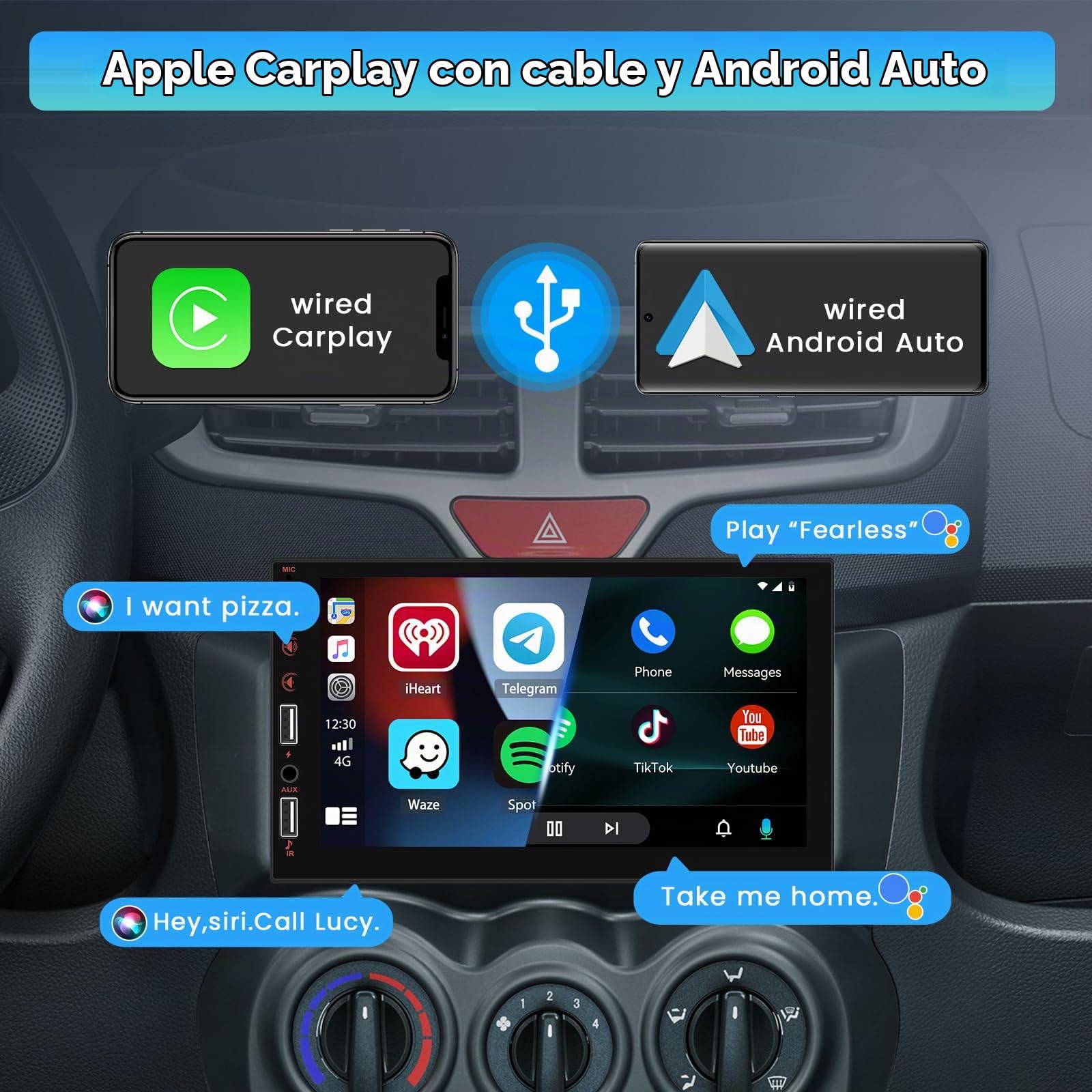 Inefala 1 DIN Radio Carplay con Mic+Cámara Trasera+Mandos a Distancia, 7 Pulgadas Pantalla Táctil Radio de Coche Bluetooth con Android Auto Mirror Link FM Radio USB SWC