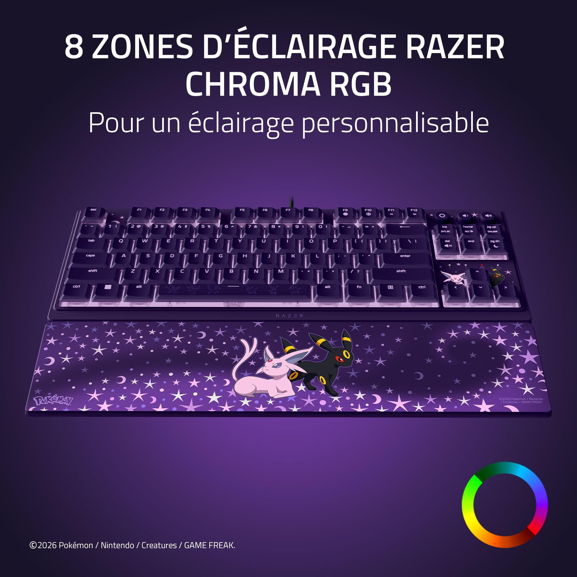 Razer Ornata V3 Tenkeyless Édition Pokémon Espeon & Umbreon - Clavier Gaming Compact et Plat - Rétroéclairage Chroma - Touches multimédia dédiées - Clavier QWERTY US | Commutateurs à Membrane
