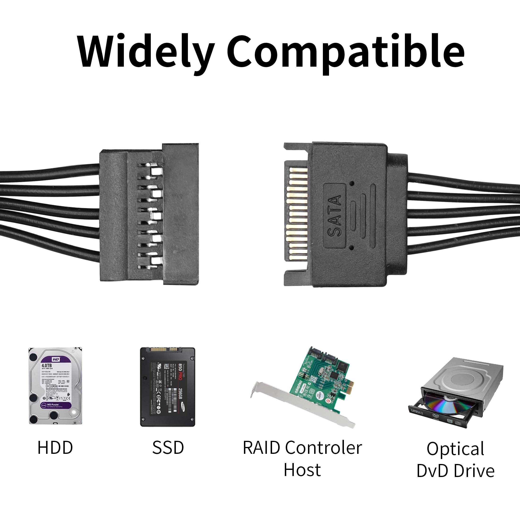 Cavo Alimentazione SATA 15 Pin Y Splitter: 1 Maschio A 4 Femmina - Prolunga Per PC