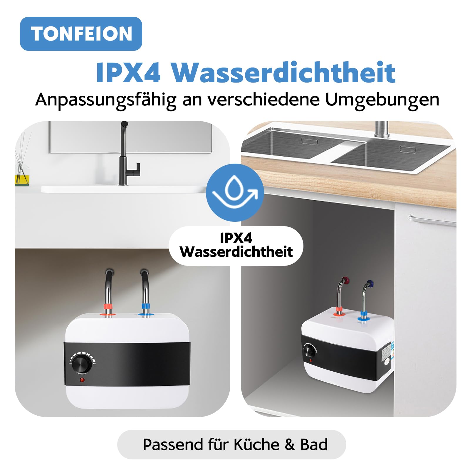 Untertischboiler 6 Liter Niederdruck, Warmwasserspeicher Warmwasserboiler elektrischer Durchlauferhitzer Mini-Wassertank, Untertischmontage, 1,5KW, Weiß