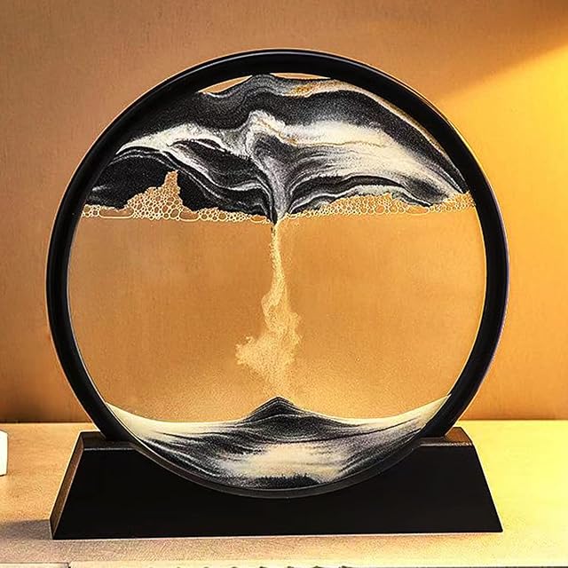 Yevheniy Moving Sand Art Picture,3D Hourglass Deep Sea Sandscape in Liquid Motion Display Glass Flowing Sand Frame for Boys Girls,Relaxing Decor for Home and Office (Black, 7")
