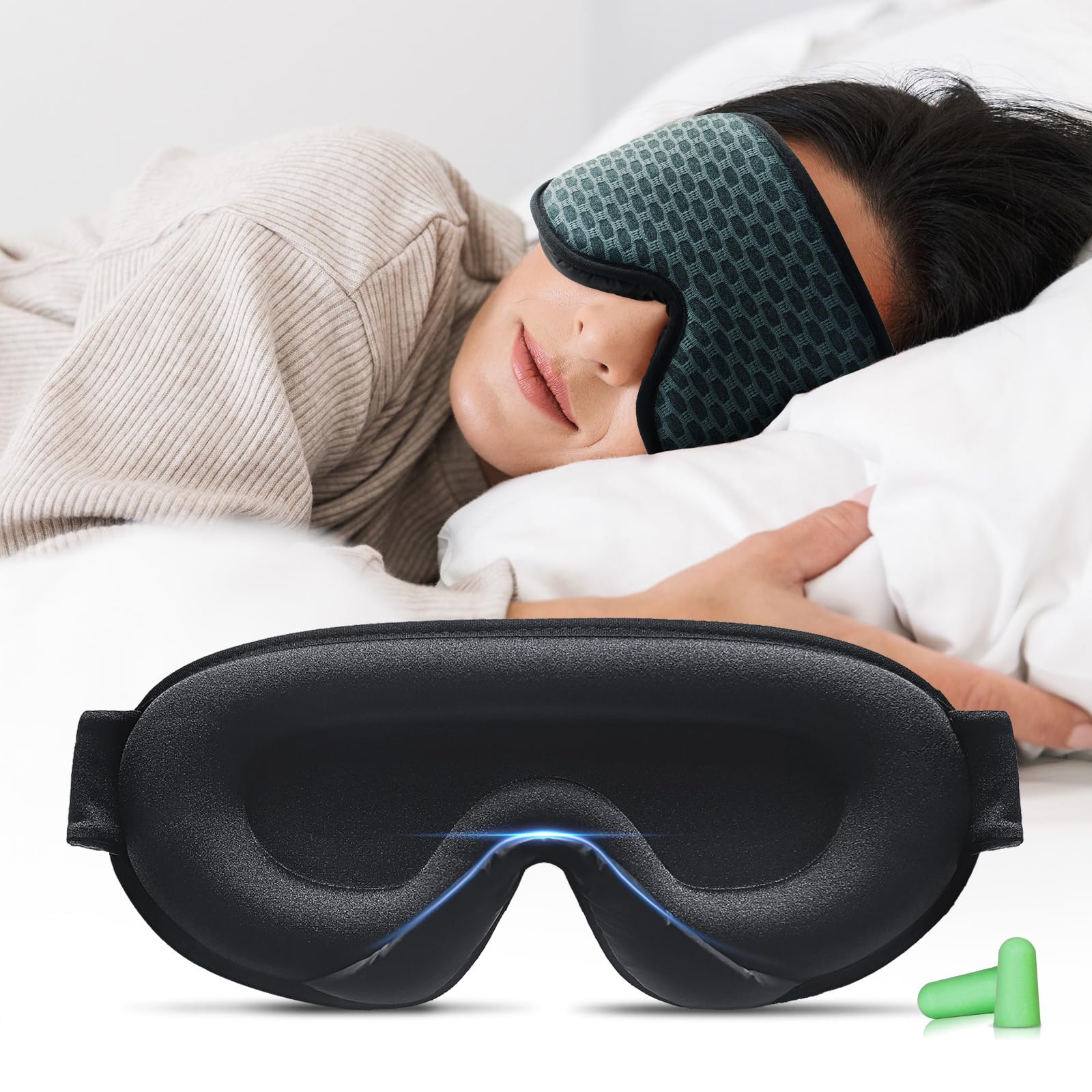 Antifaz para Dormir 3D, Diseño Cómodo para Hombres y Mujeres, 100% Anti-Luz Máscara de Dormir Sin Presión Ocular, Mascarilla Ultra Suave para Noches Serenas