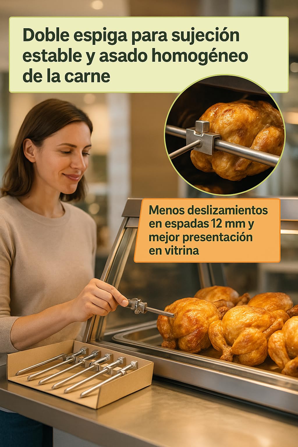 Pincho Asador con Tornillo Pack 5 Recambio Profesional para Asador Pollos Compatible con Eurast 97AP10002 Acero Inoxidable para Espadas 12mm Maquina Hosteleria Bar Restaurante