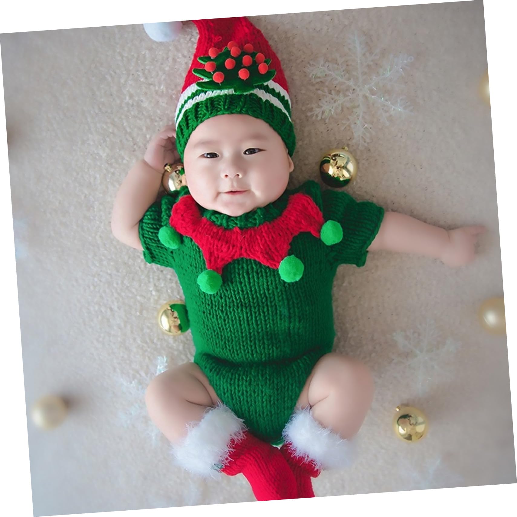 Accesorios para Fotos Navideñas Conjunto de Disfraz Infantil Ropa de Punto para Recién Nacidos Disfraz Navideño para Celebraciones de Fin de Año